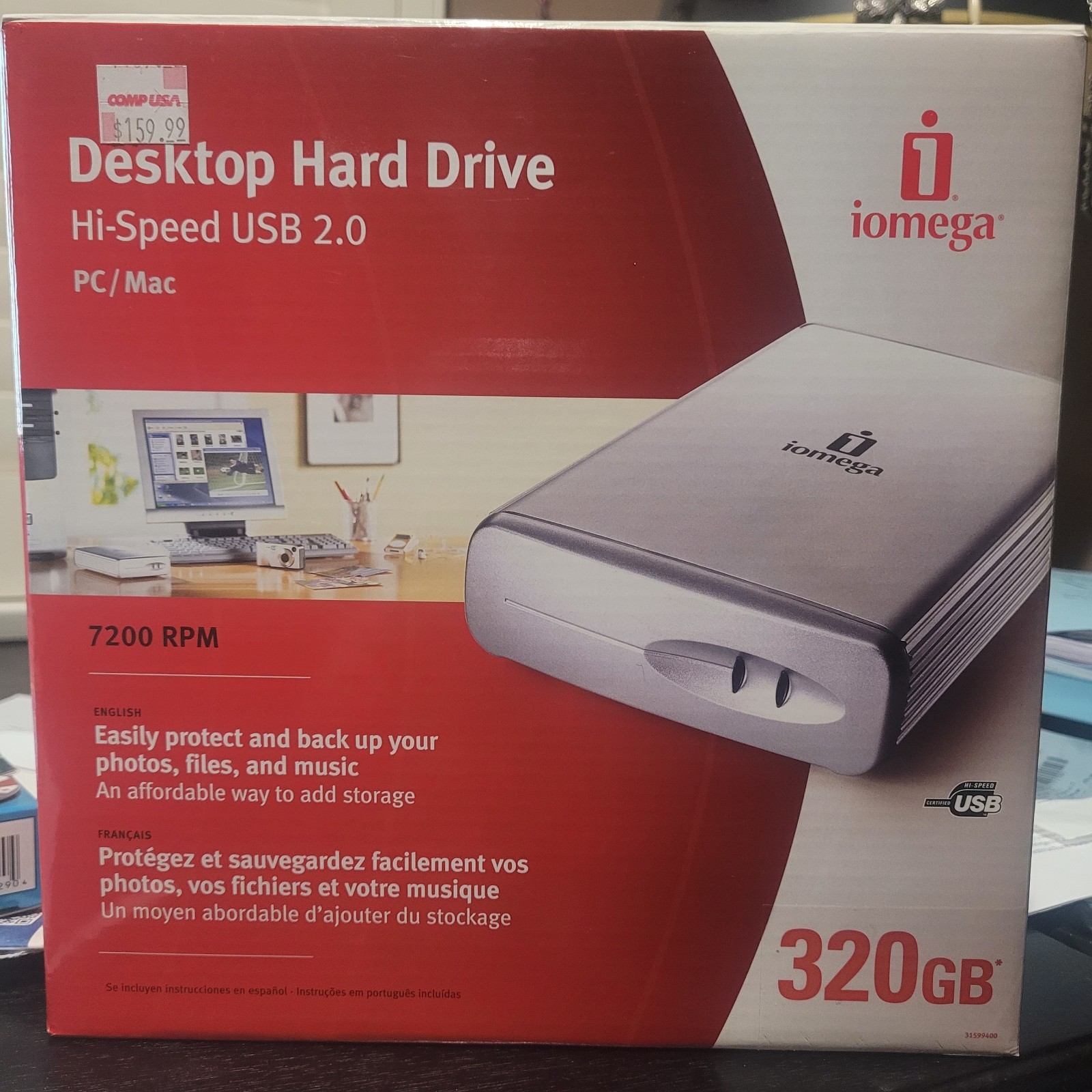 Iomega 320 GB Desktop Hard Drive External HiSpeed USB 20 PCMac 7200 RPM G1N