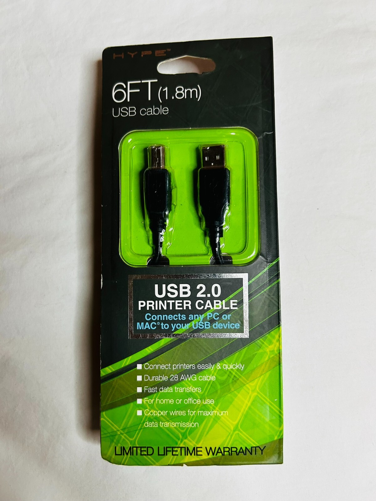USB 2.0 Printer Cable 6 Ft (1.8m) Hype New