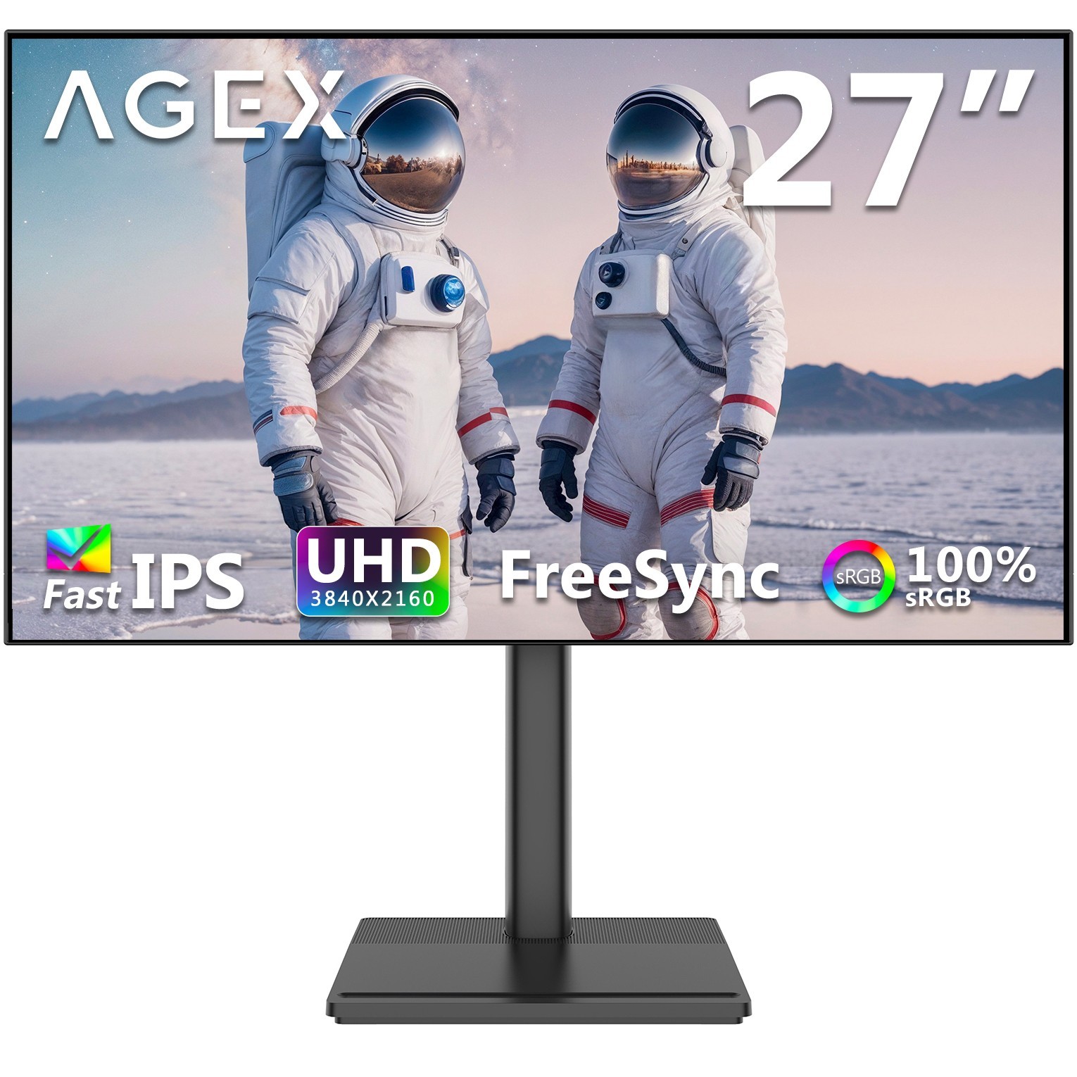 AGEX 27" 4K UHD 3840x2160 1.07B Display Colors IPS Monitor with Adjustable Stand