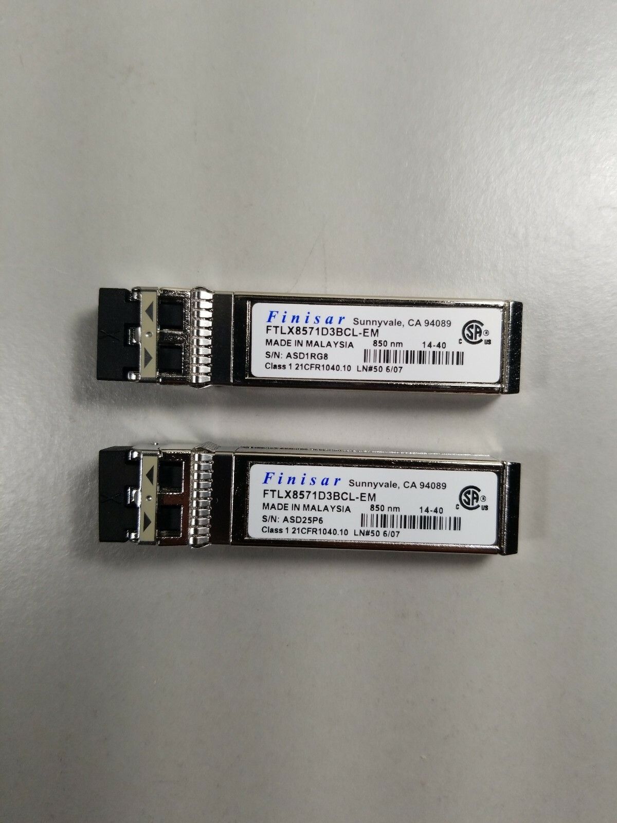 Lot of 2 Finisar FTLX8571D3BCL-EM 10GE 10Gb/s  Multimode SFP+ optic