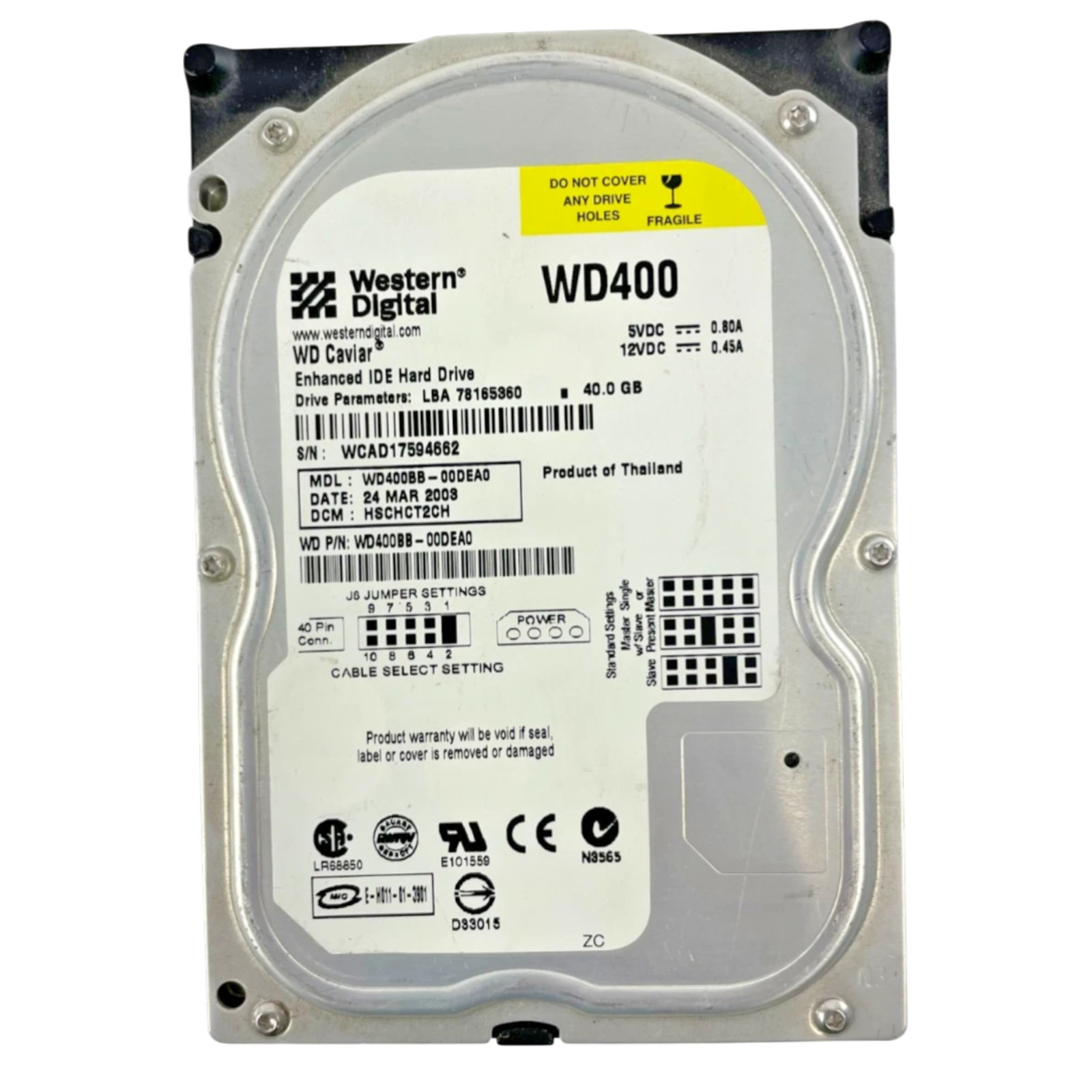 Western Digital WD400 7200RPM SATA 40GB Internal Hard Drive Cache 2 MB