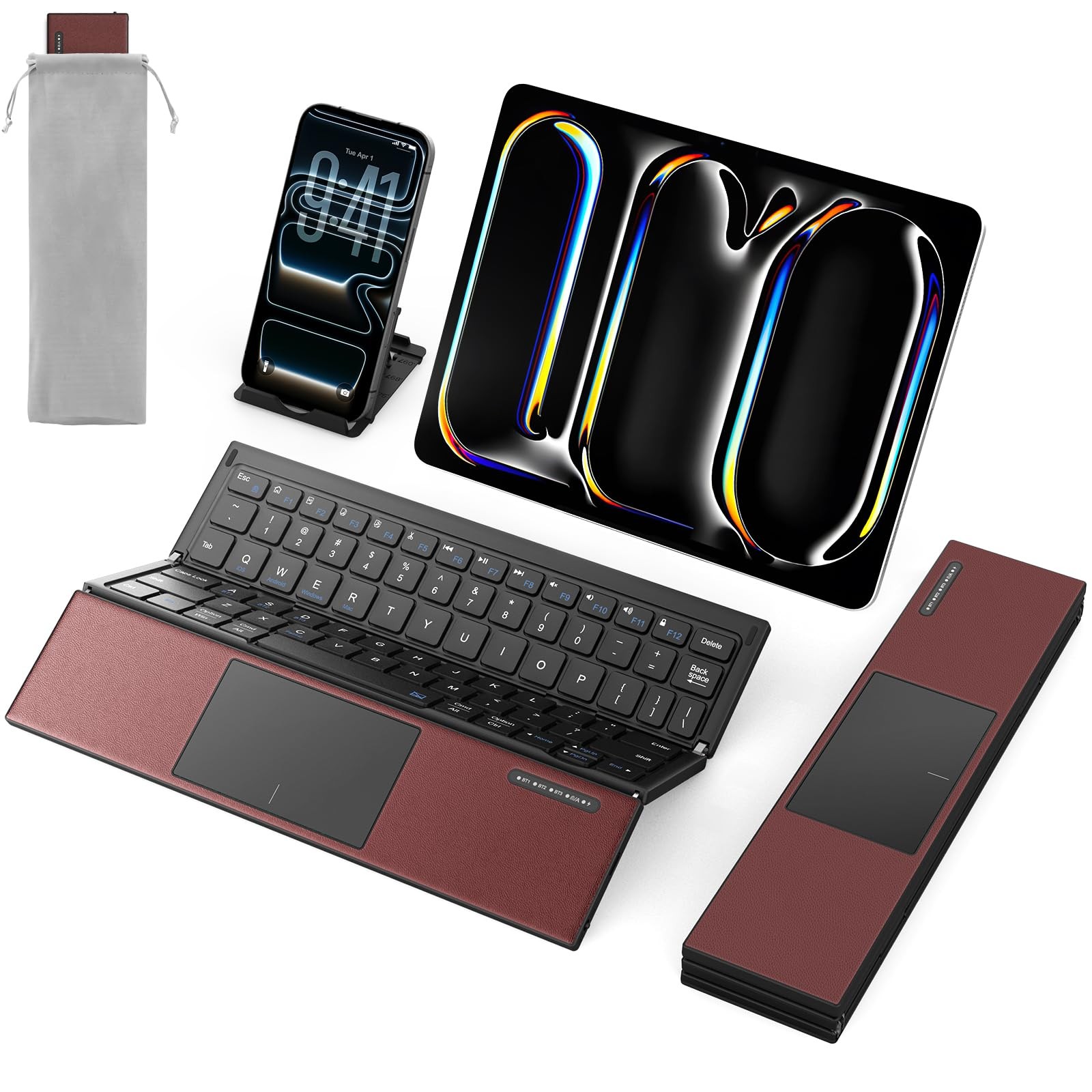 SODI Z01T Portable Tri-Fold Bluetooth Keyboard with Touchpad, Full Size Keys,...