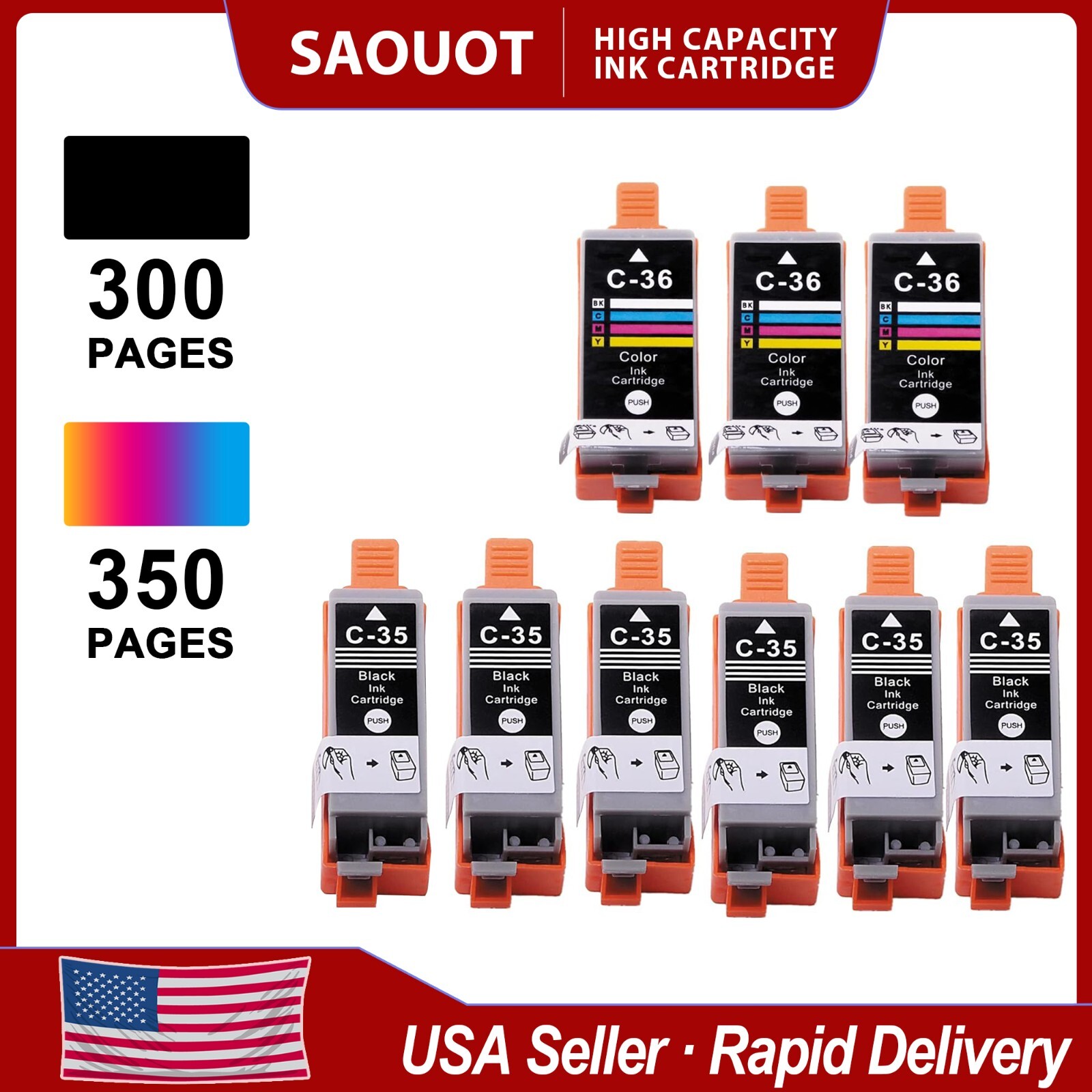 Replacement PGI-35 CLI-36 Ink Cartridges for Canon iP100 iP110 TR150 (9PK)