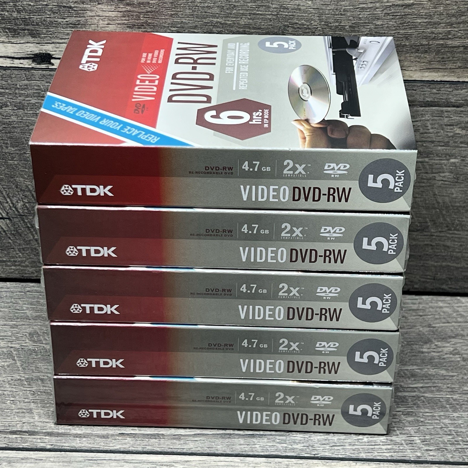 Lot of 5 TDK DVD-RW 2X 4.7GB 5 Pack Rewriteable DVD - NEW