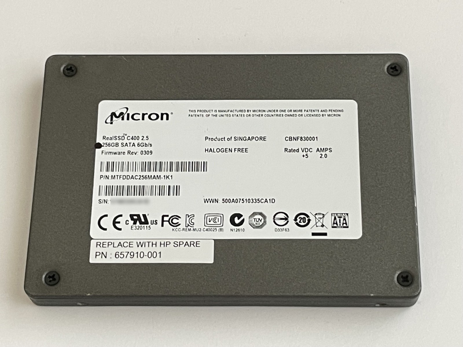 Micron 256GB RealSSD C400 2.5" SSD Solid State Drive MTFDDAC256MAM-1K1
