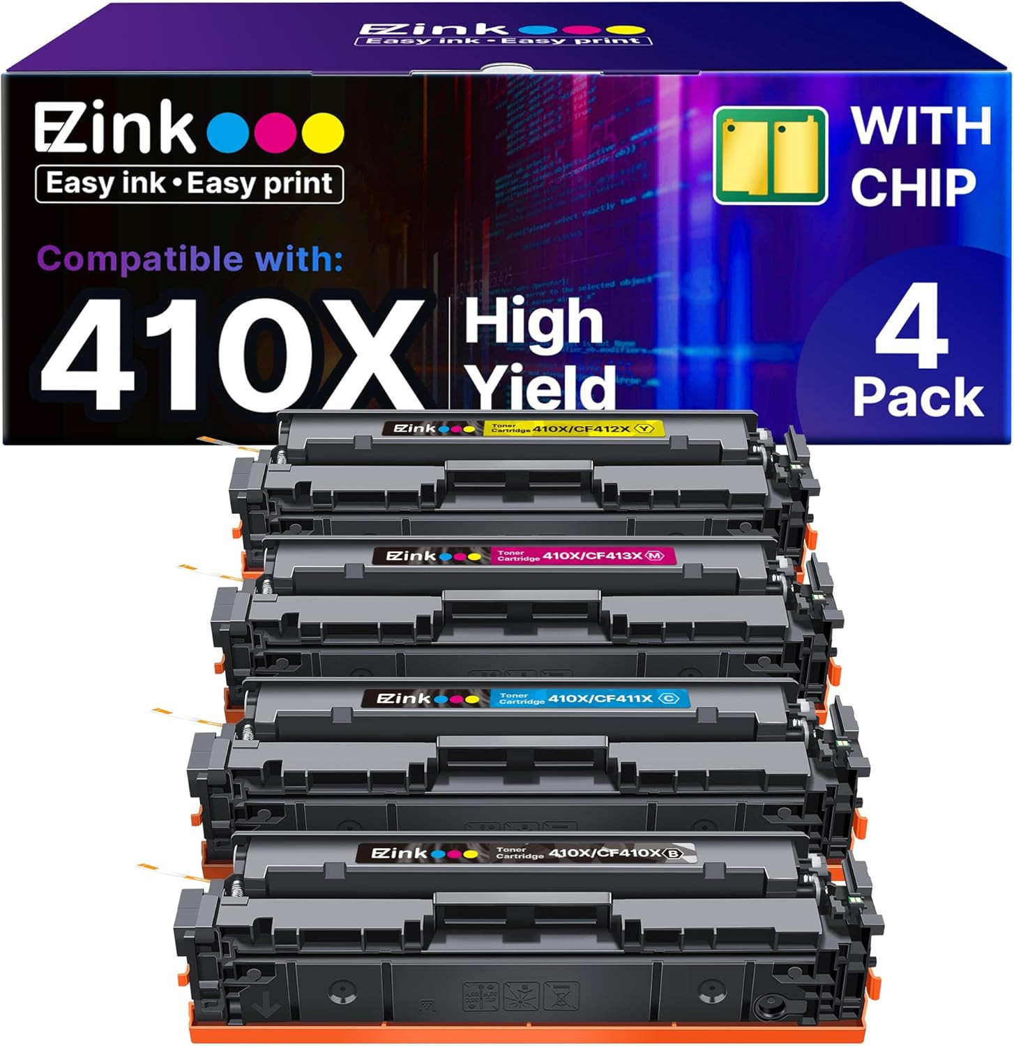 E-Z Ink 410X Toner Cartridges Compatible for HP 410X 410A CF410X CF411X CF412X C
