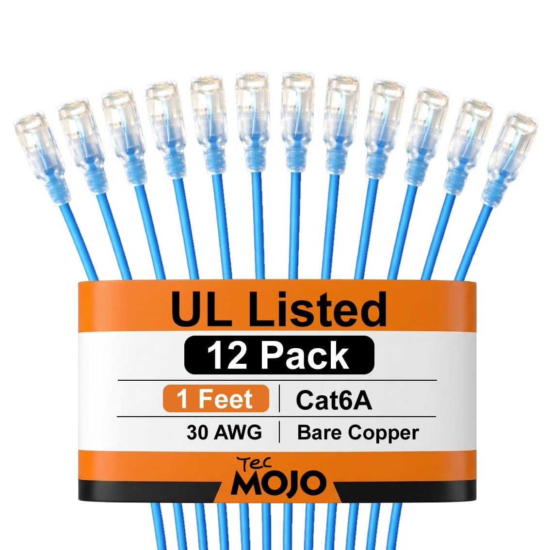 UL Listed Ultra-Slim Cat6a 1ft Ethernet Cable, 30AWG 100% Pure Copper, 10Gbps...