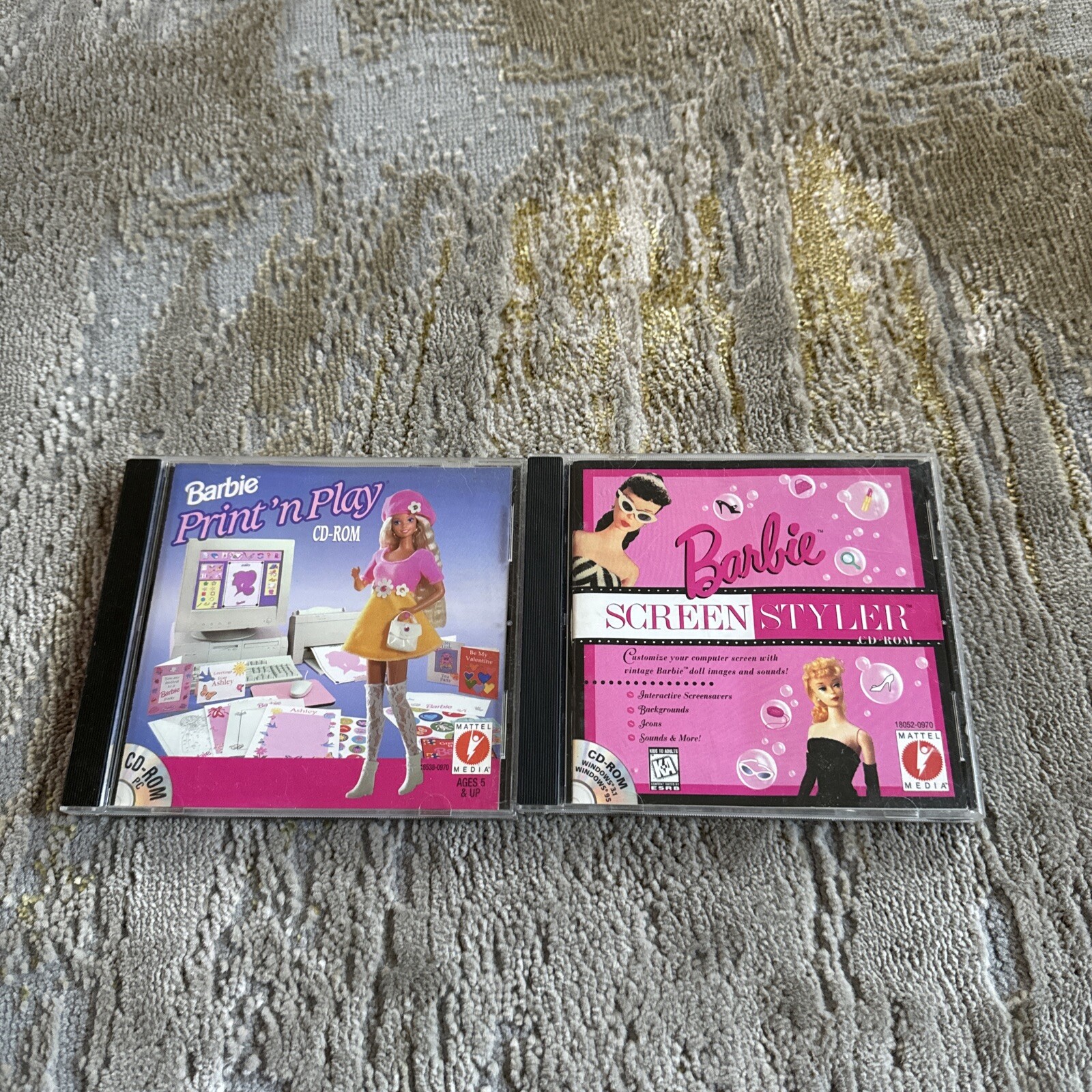 1996 Mattel Media Barbie Doll Print N Play , Screen Styler Computer PC  CD Rom
