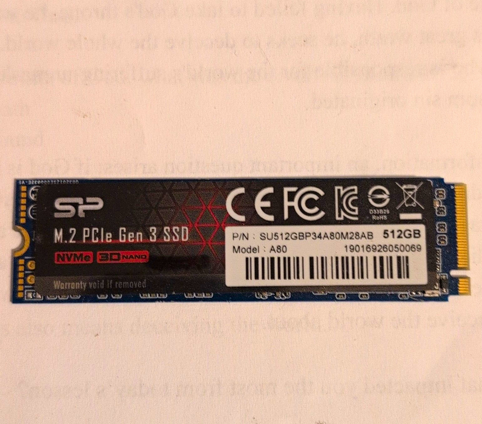 Silicon Power A80 512GB M.2 NVMe PCIe Gen3 SSD SU512GBP34A80M28AB