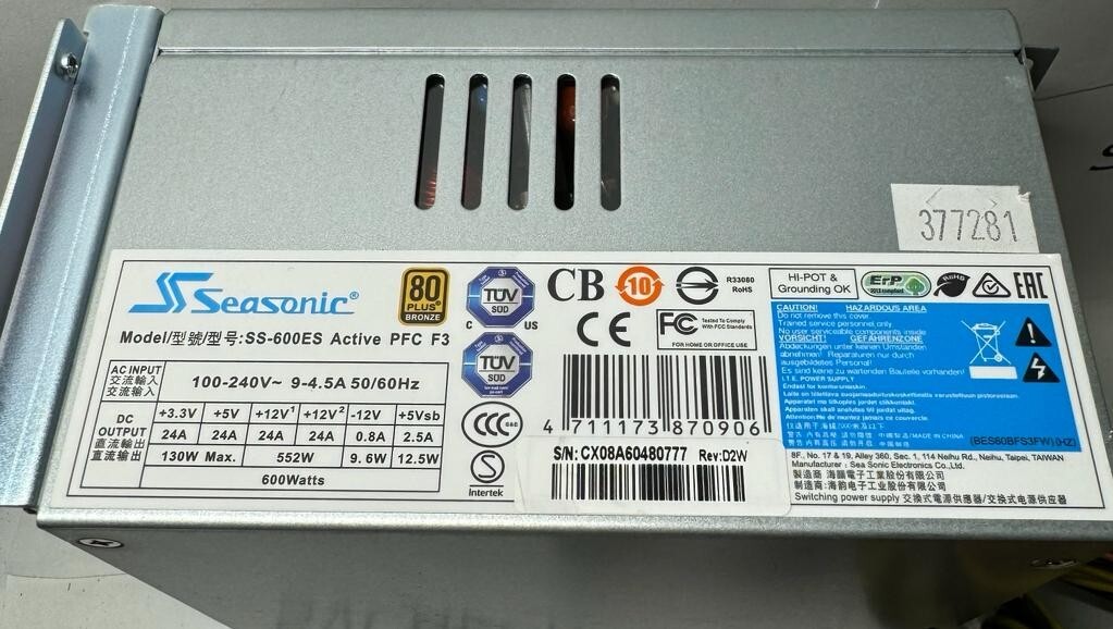 SEASONIC SS-600ES ACTIVE PFC 3 POWER SUPPLY 600W