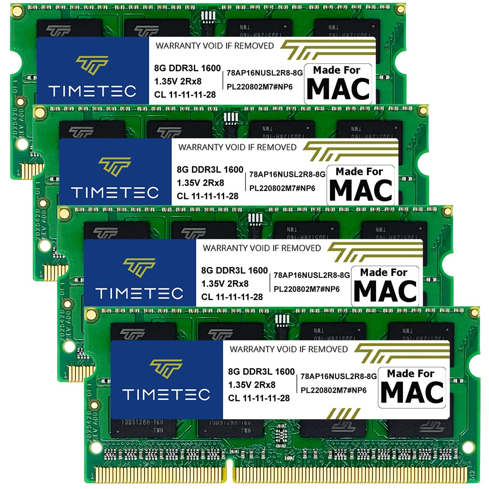 Timetec 32GB KIT(4x8GB) Compatible for Apple DDR3L 1600MHz PC3L-12800 CL11 fo...