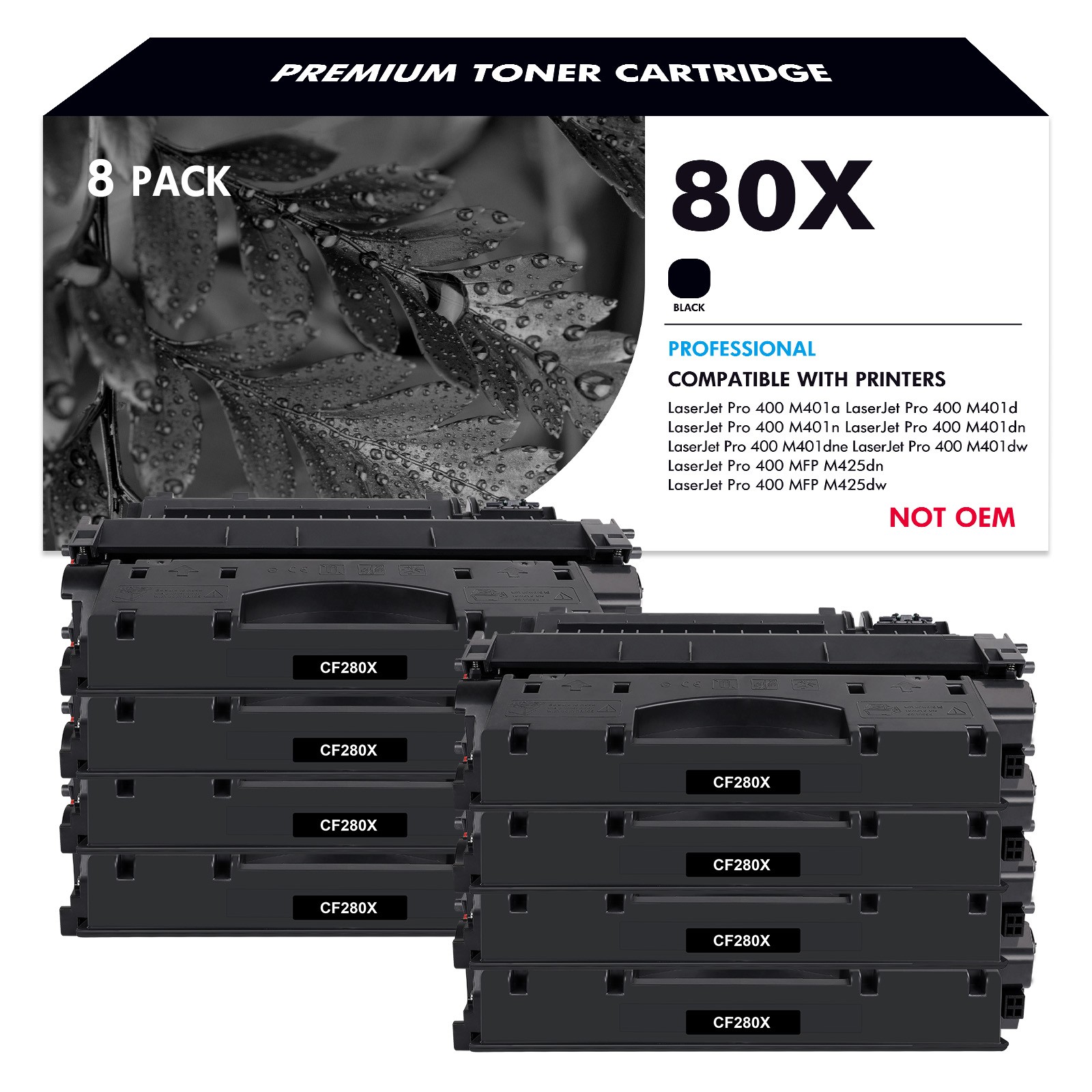 8x Premium Black CF280X 80X Toner Cartridge For HP Laserjet Pro 400 M401n M425dn