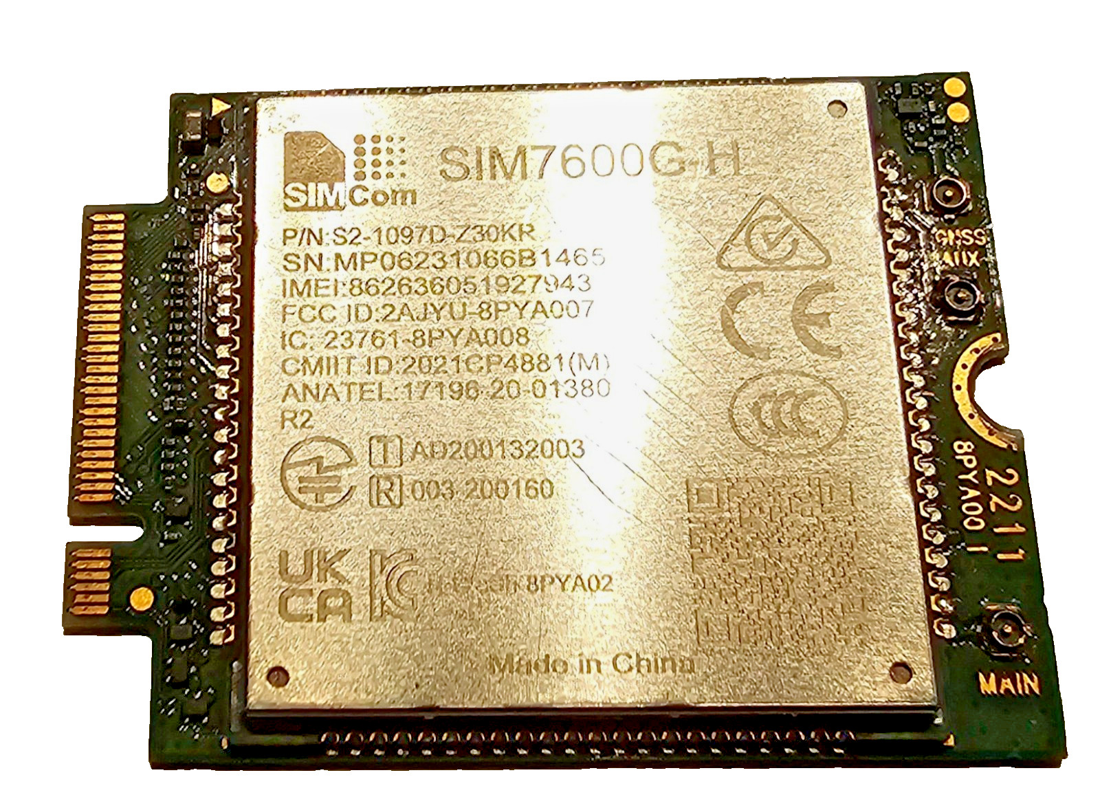SIM7600G-H-M2 SIMCom 4G LTE Cat-4 Module GNSS P/N S2-1097D-Z31GR Cell Modem