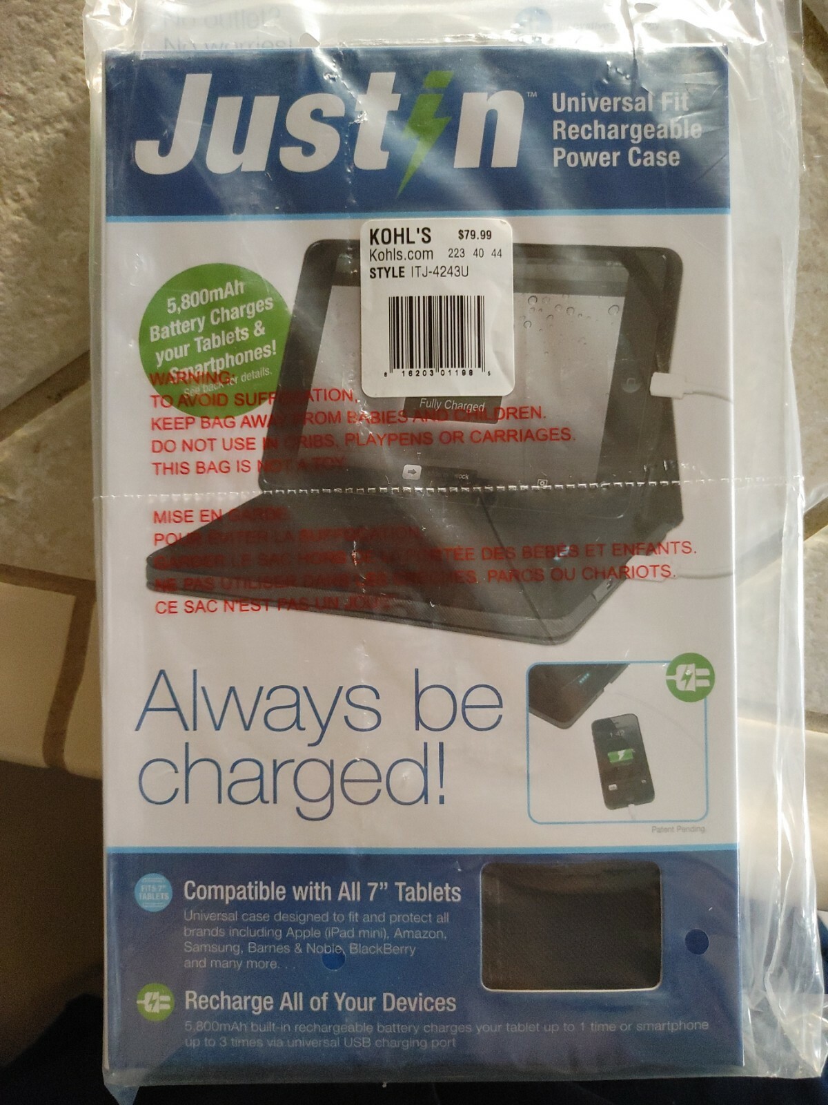 Justin Universal Fit Rechargeable Power Case Compatible with all 7" tablets