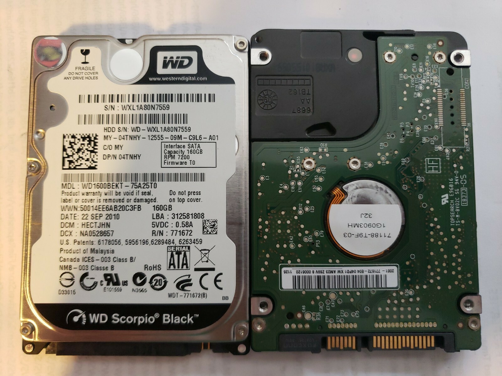 WD 160GB SATA 2.5" Laptop Hard Drive WD1600BEKT-75A25T0 4TNHY 