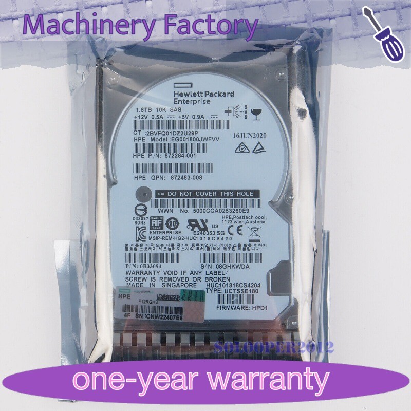 HP 1.8TB 872481-B21 872738-001 SAS 10K 12Gb/s 2.5" SC ENT 512E DS FIRMWARE HDD