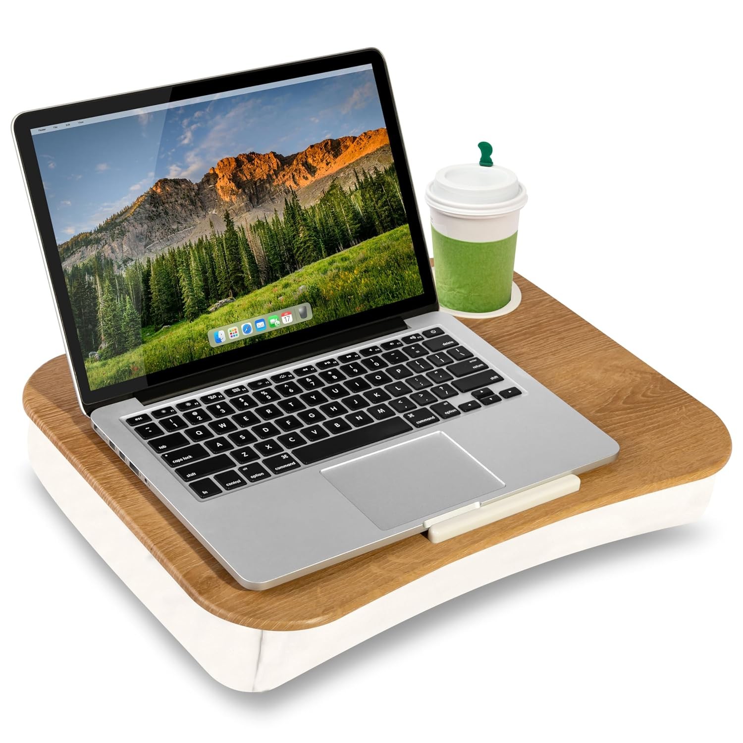 LAPGEAR Cup Holder Lap Desk - White Oak Woodgrain, Fits 14” Laptops