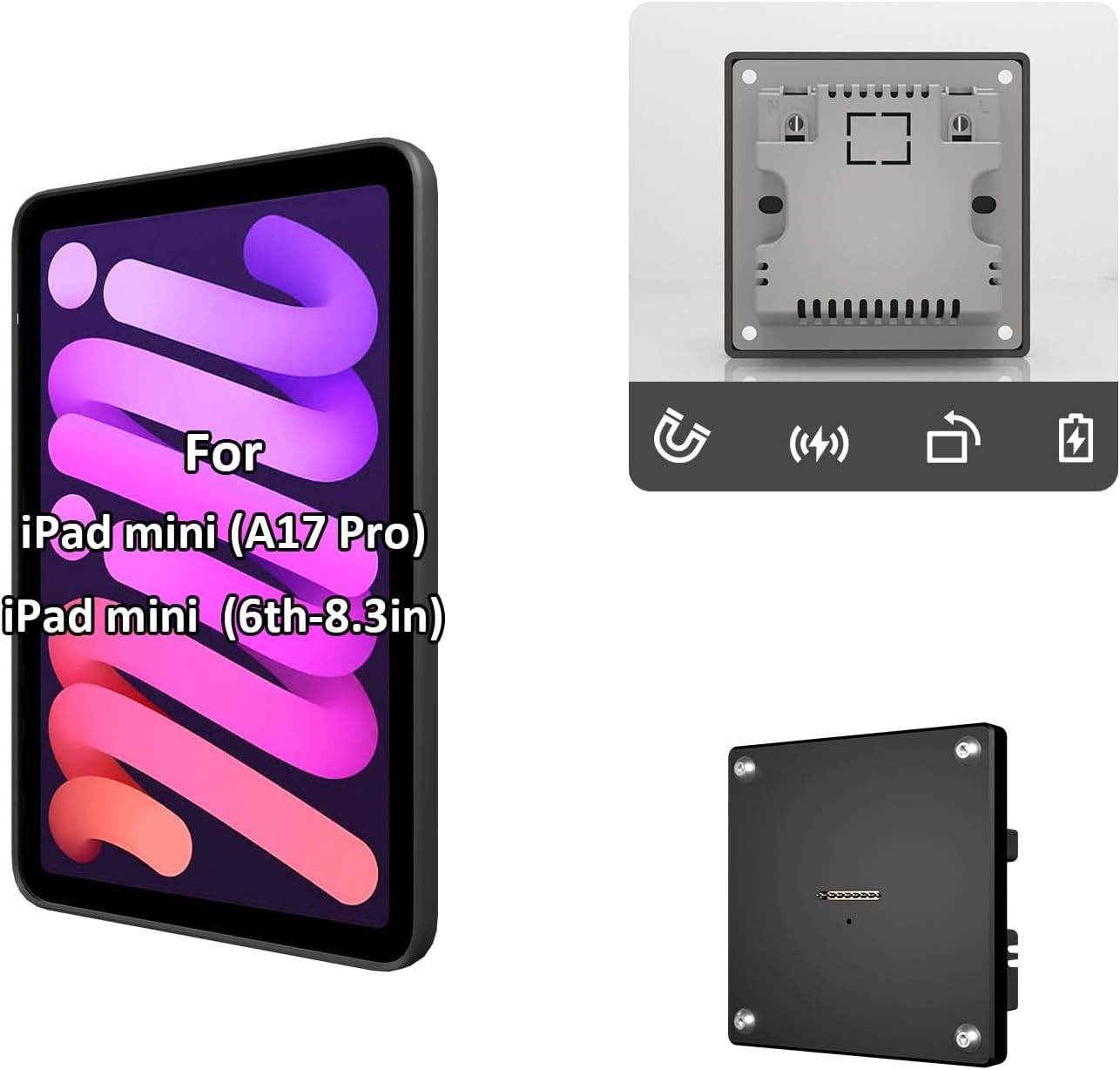 Magnetic Smart Home Wall Mount Charging Kit for Apple iPad mini 6 & A17 Pro 8.3"
