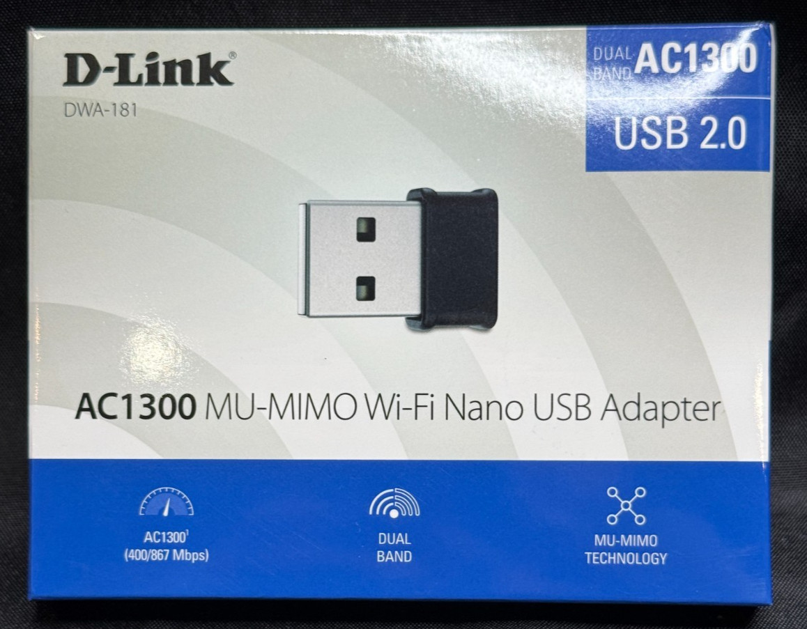 D-Link DWA-181-US AC1300 MU-MIMO Wi-fi Nano USB Adapter - Open Box