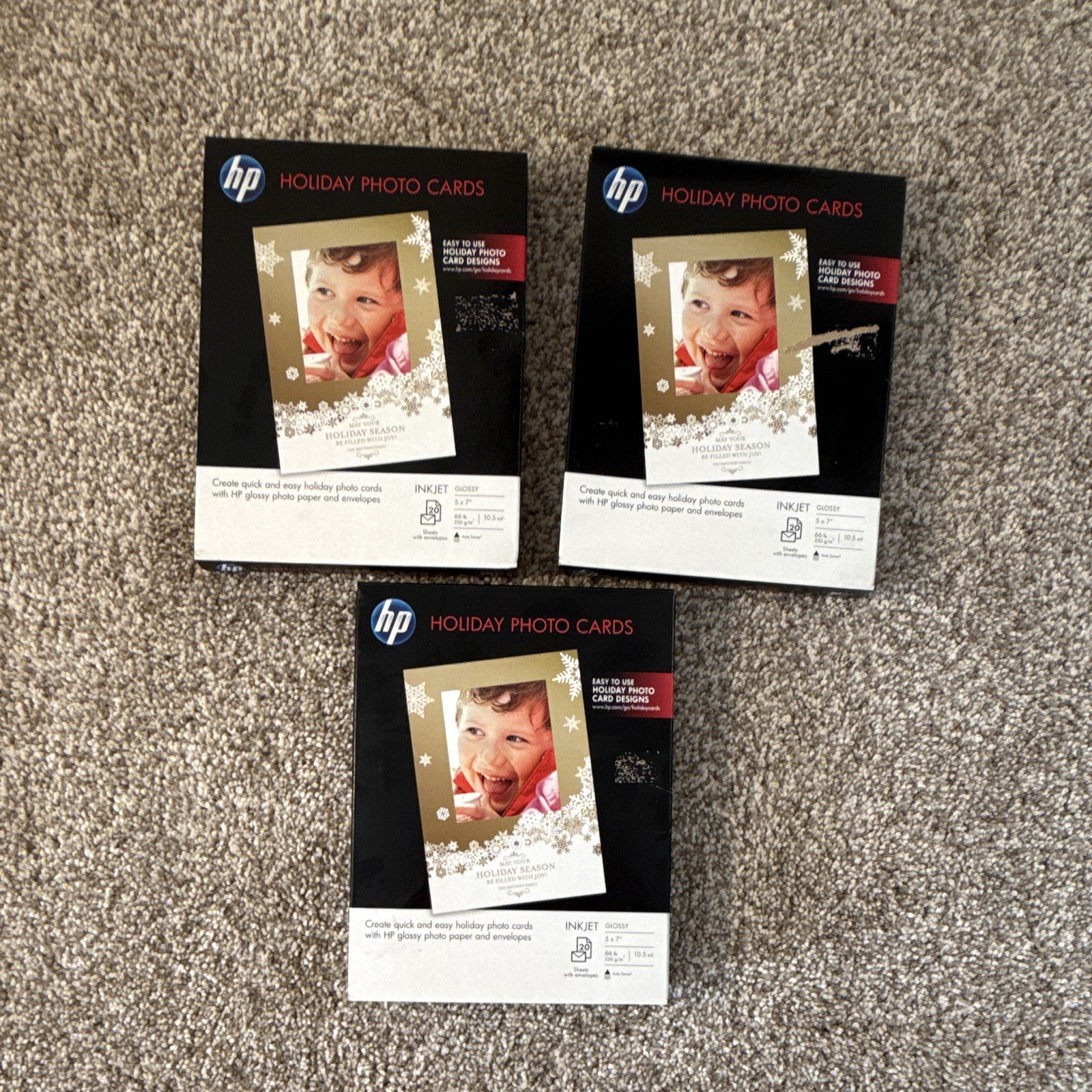 Lot of 3 HP Holiday Photo Cards 5x7 Glossy Inkjet 60 Sheets Envelopes