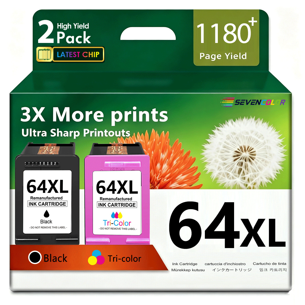 64XL Black and Tri-Color High Yield Ink Cartridges, 2Pack | Fit for Tango Series