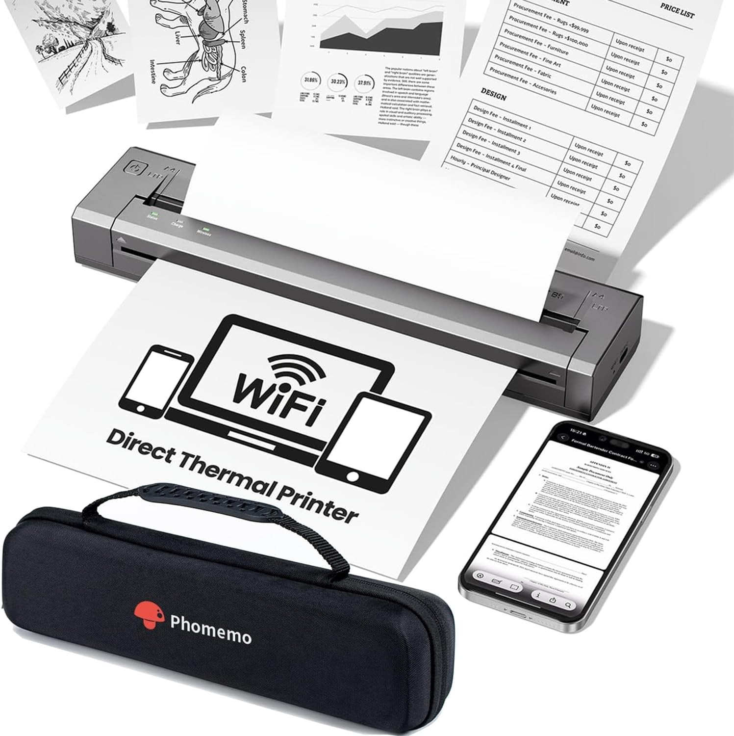 Phomemo AirPrint Portable A4 Printer, G100 Pro Direct Print for Travel US Letter