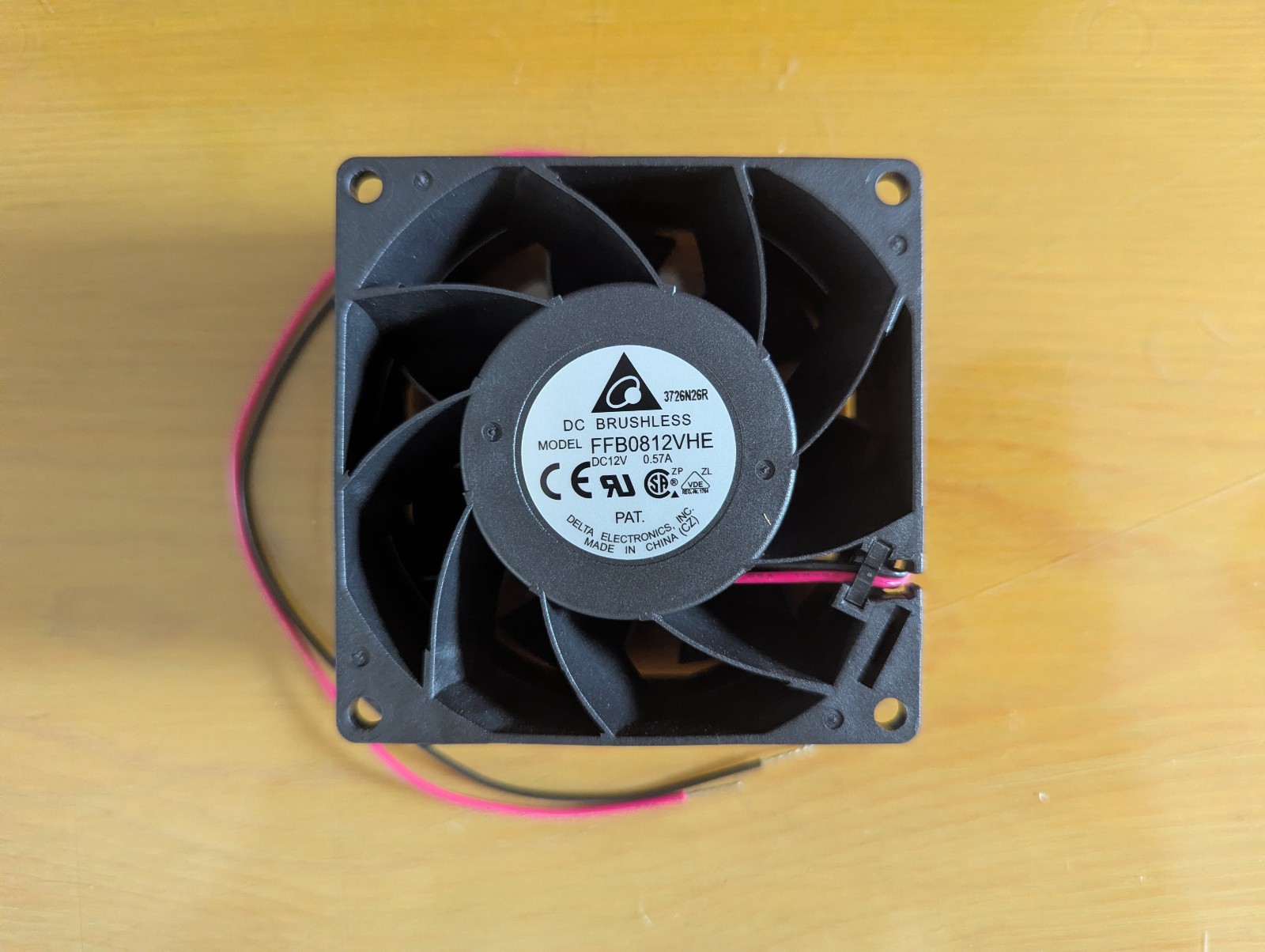 Delta FFB0812VHE 12V 0.38A (0.57A MAX) 80MM x 38MM - 4200 RPM -  Brand New