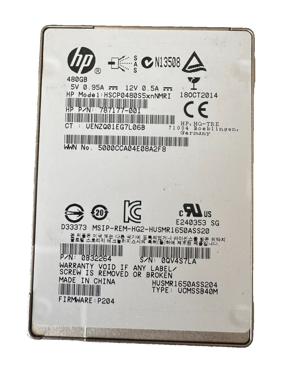 HP Enterprise HGST 480GB 2.5" SAS SSD 12Gbps/512b/s/Great HEALTH-91-99%