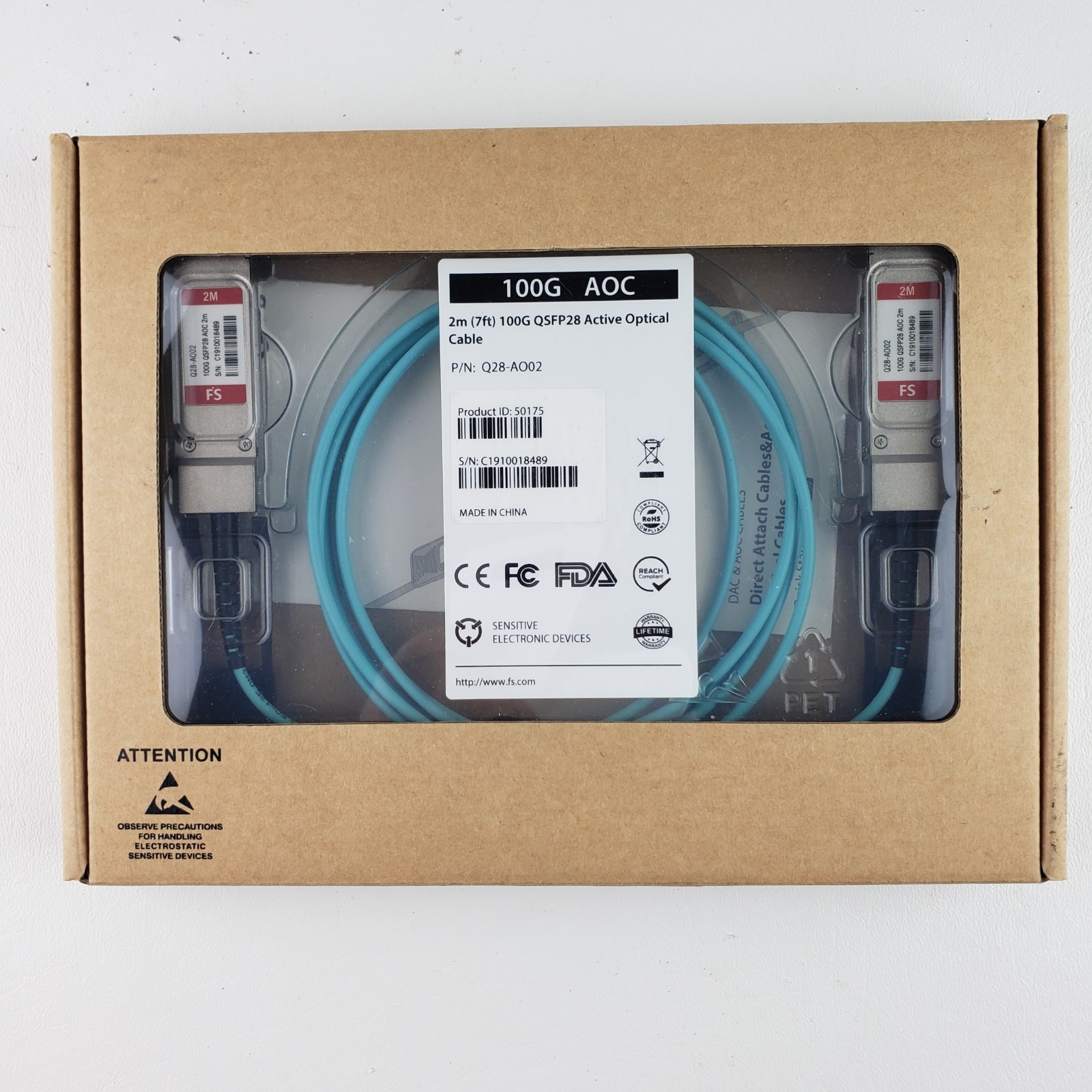 FS Cisco QSFP-100G-AOC2M Compatible 100G QSFP28 4 x 25G NRZ Active Optical Cable