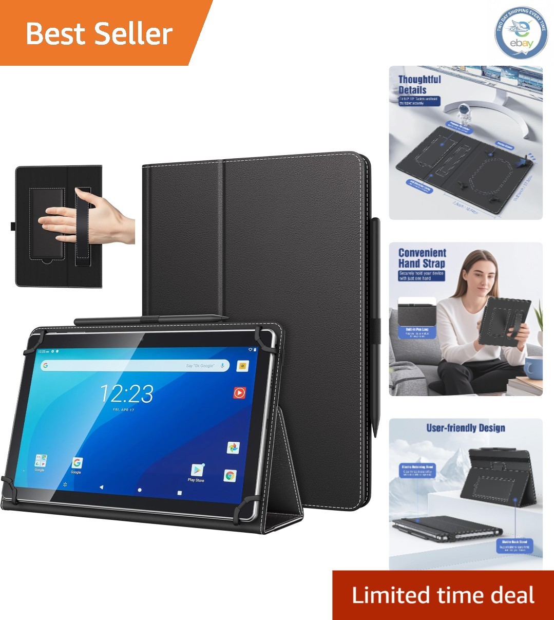 Stylish 10.1 Inch Android Tablet Cover with Hand Strap & Scratch Resistance