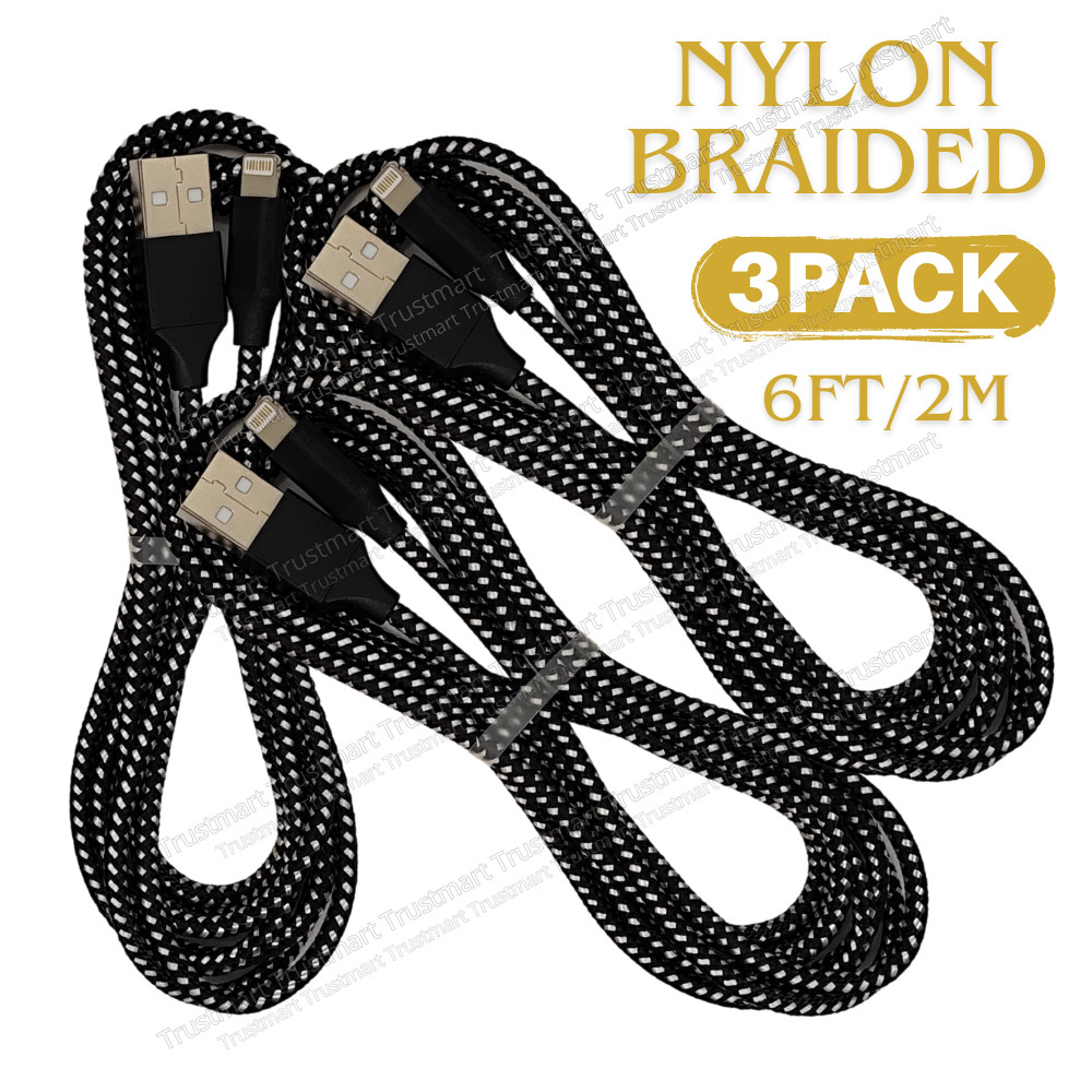 3Pack 6Ft USB Fast Charger Cable Lot For iPhone 13 12 11 8 6 5 X Heavy Duty Cord