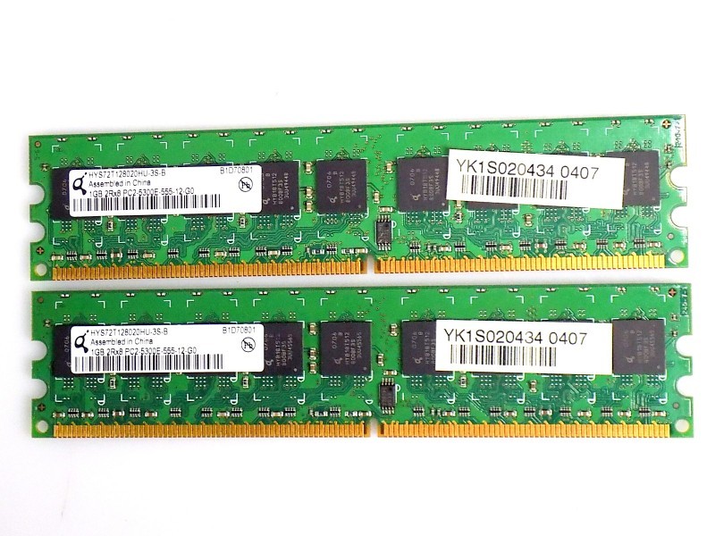 2GB (2x1GB) Qimonda HYS72T128020HU-3S-B DDR2 667Mhz PC2-5300E ECC RAM