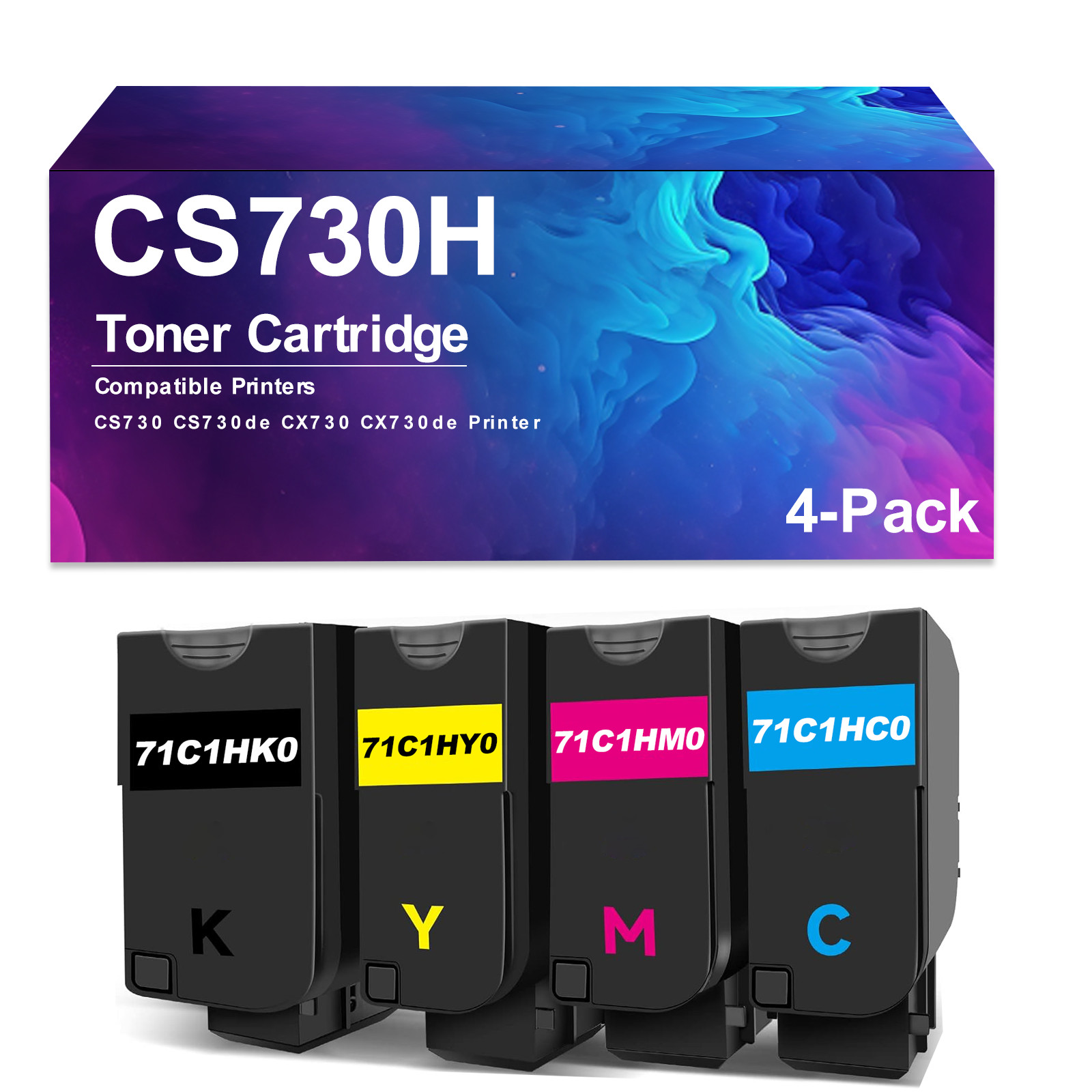 4 Pack CS730H Toner cartridge Works for CS730 CS730de CX730 CX730de