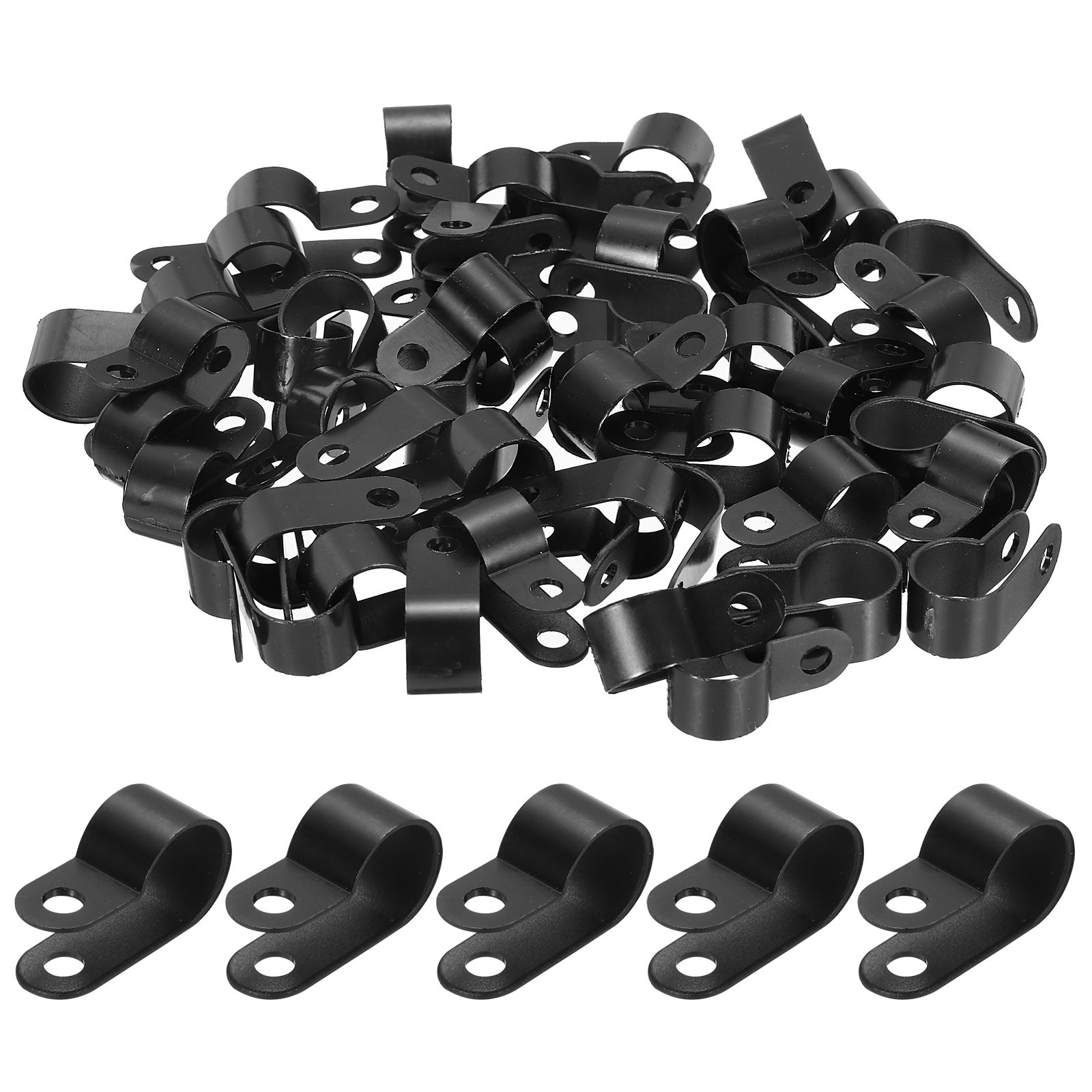 Nylon Plastic Cable Clamps 1/2 Inch, 100 Pcs R-Type Cable Clips, Black