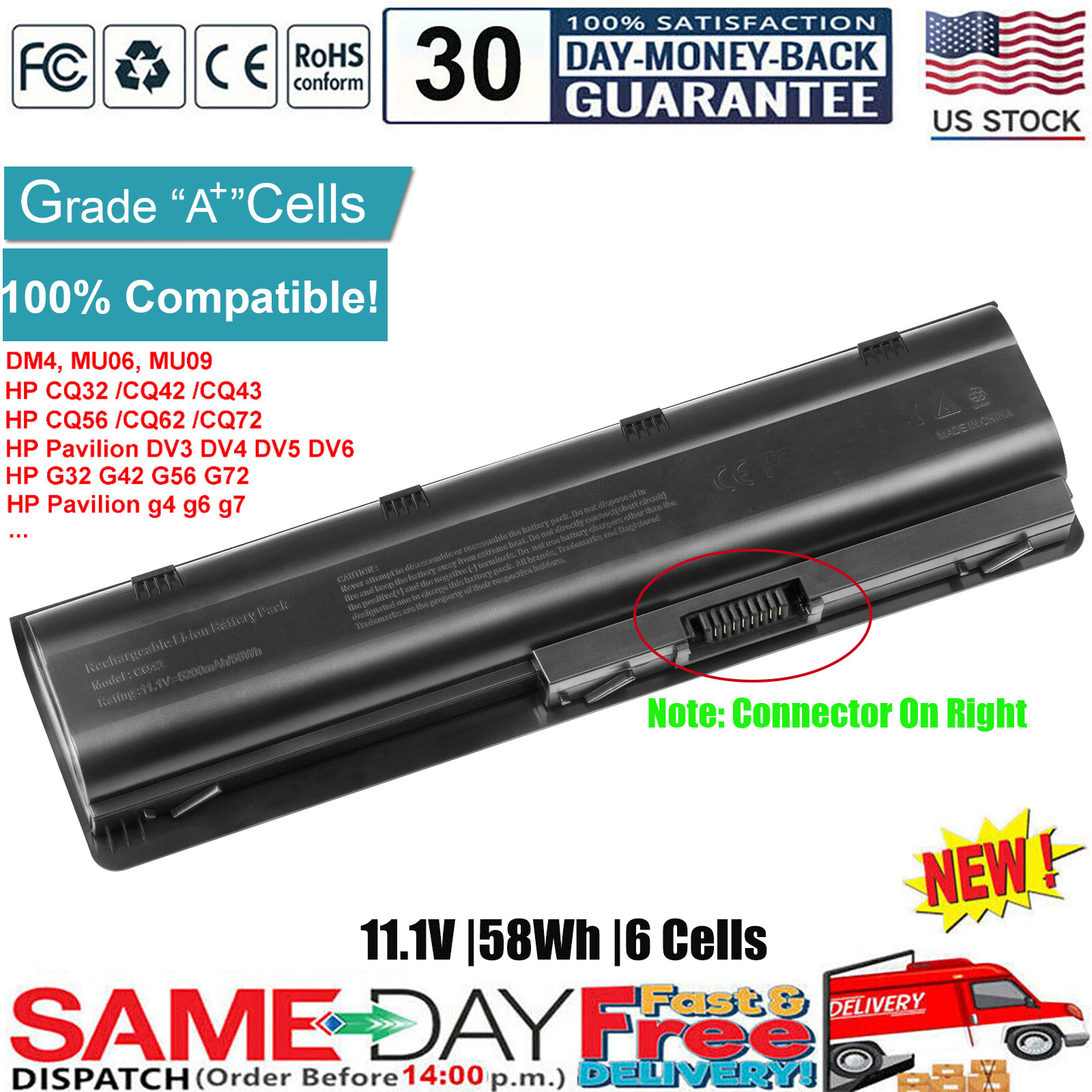 Battery for HP Compaq Presario MU06 MU09 CQ42 CQ43 CQ56 CQ62 CQ72 G42 G56 G72