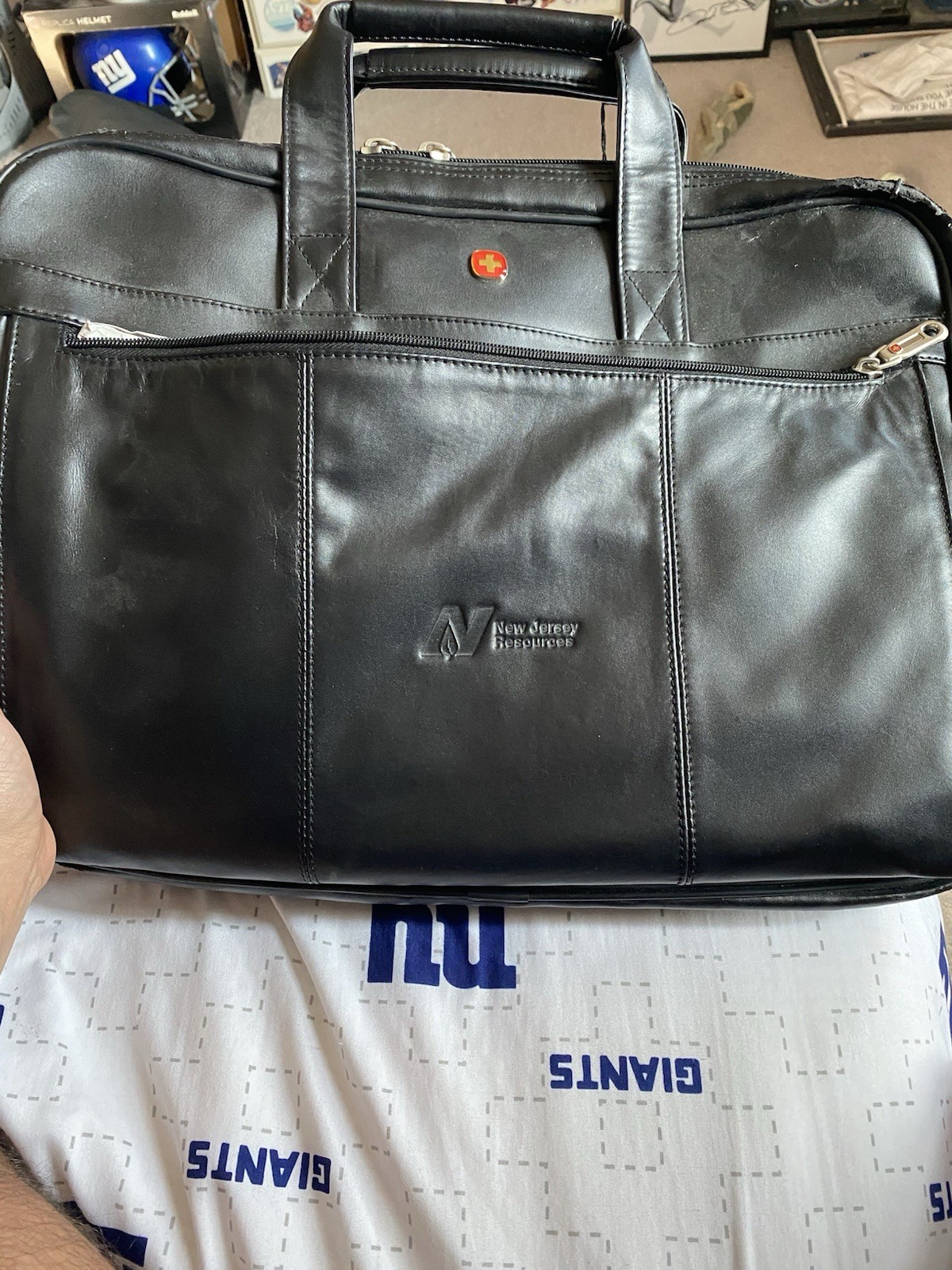 Swiss Wegner Black Leather Laptop Bag Briefcase Satchel