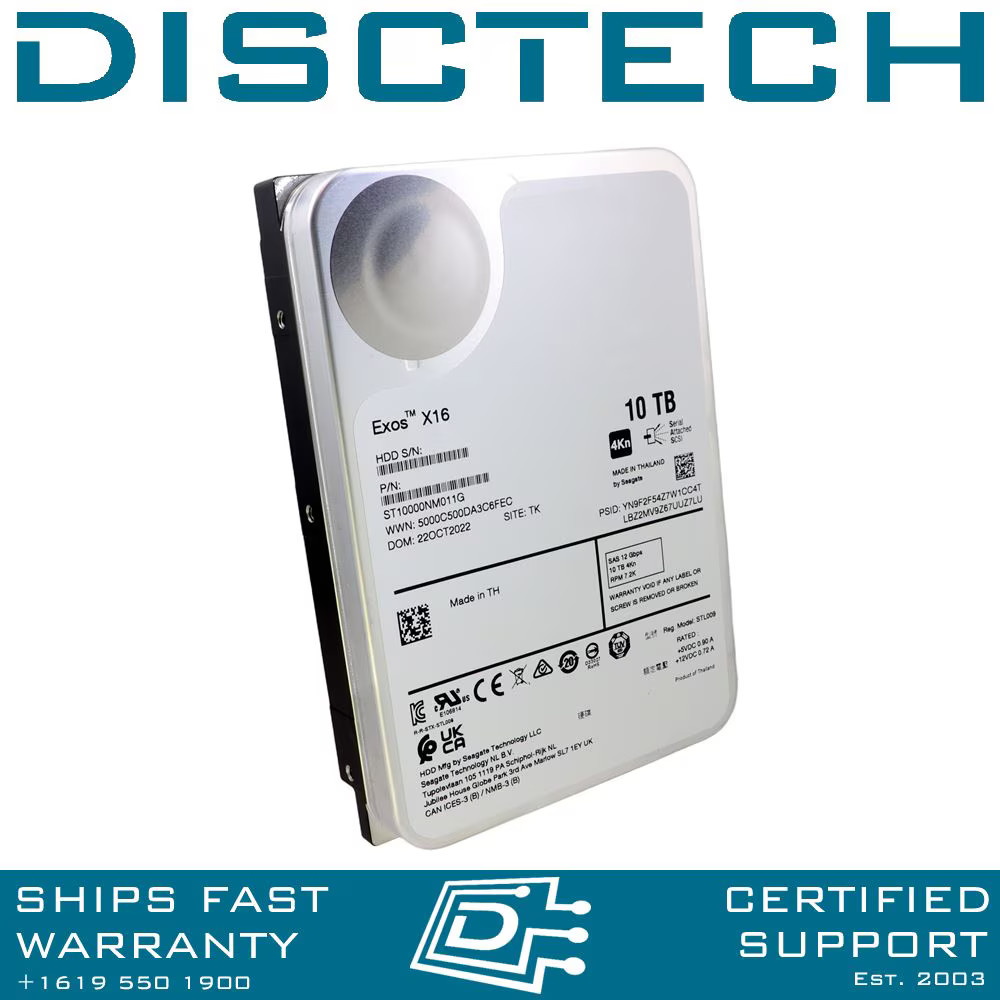 Seagate Exos X16 10TB 4Kn ISE SAS Hard Drive equiv ST10000NM008G ST10000NM0206