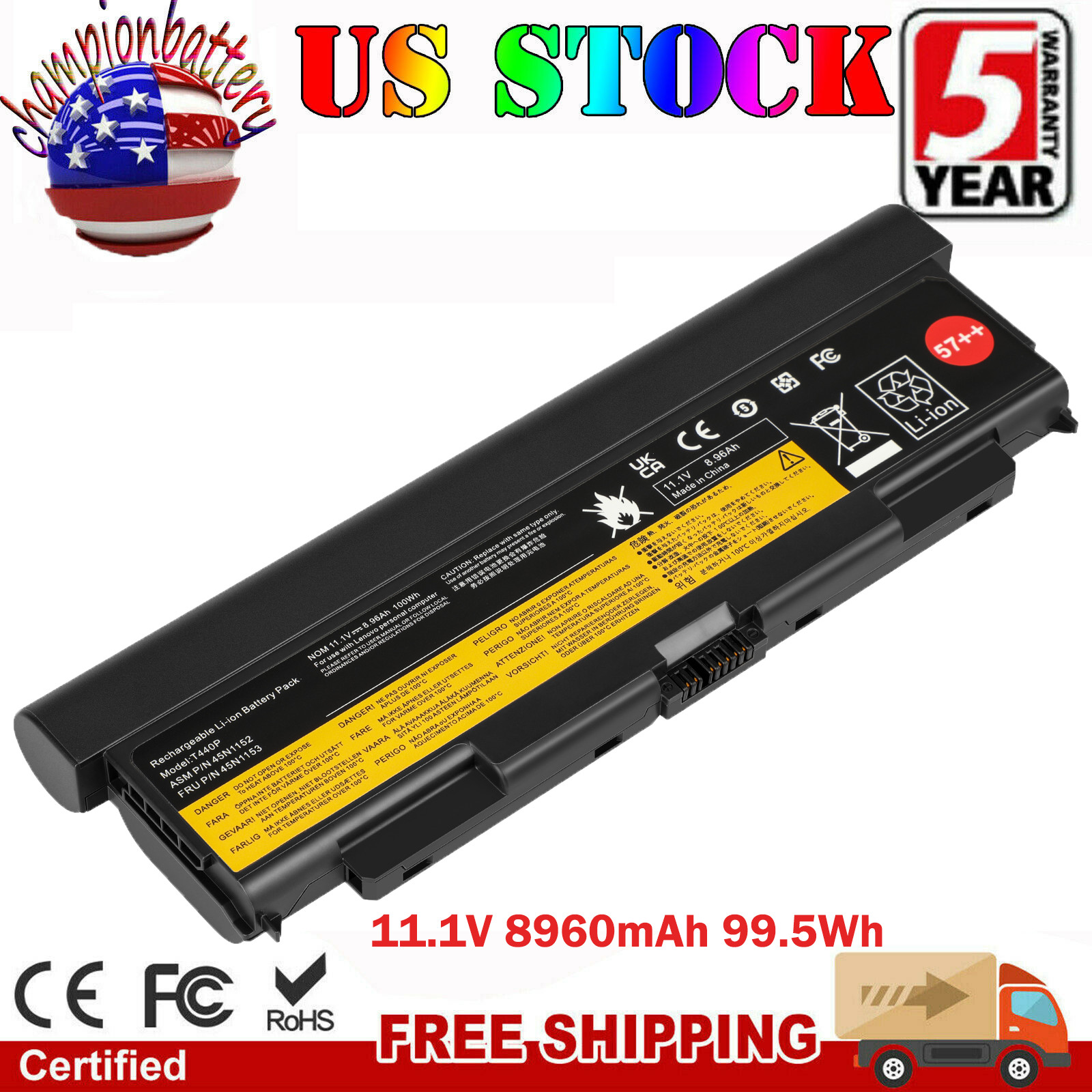 6/9Cell T440P Battery for Lenovo ThinkPad T540P L440 L540 W540 0C52863 57++ 