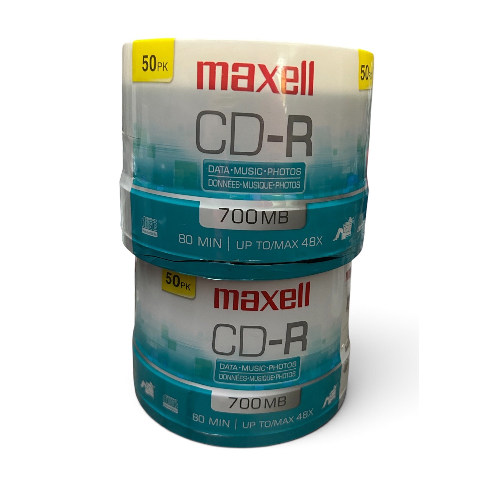 Lot of 2 Maxell CD-R 50-Pack Spindles (100 Discs Total) Brand New Factory Sealed