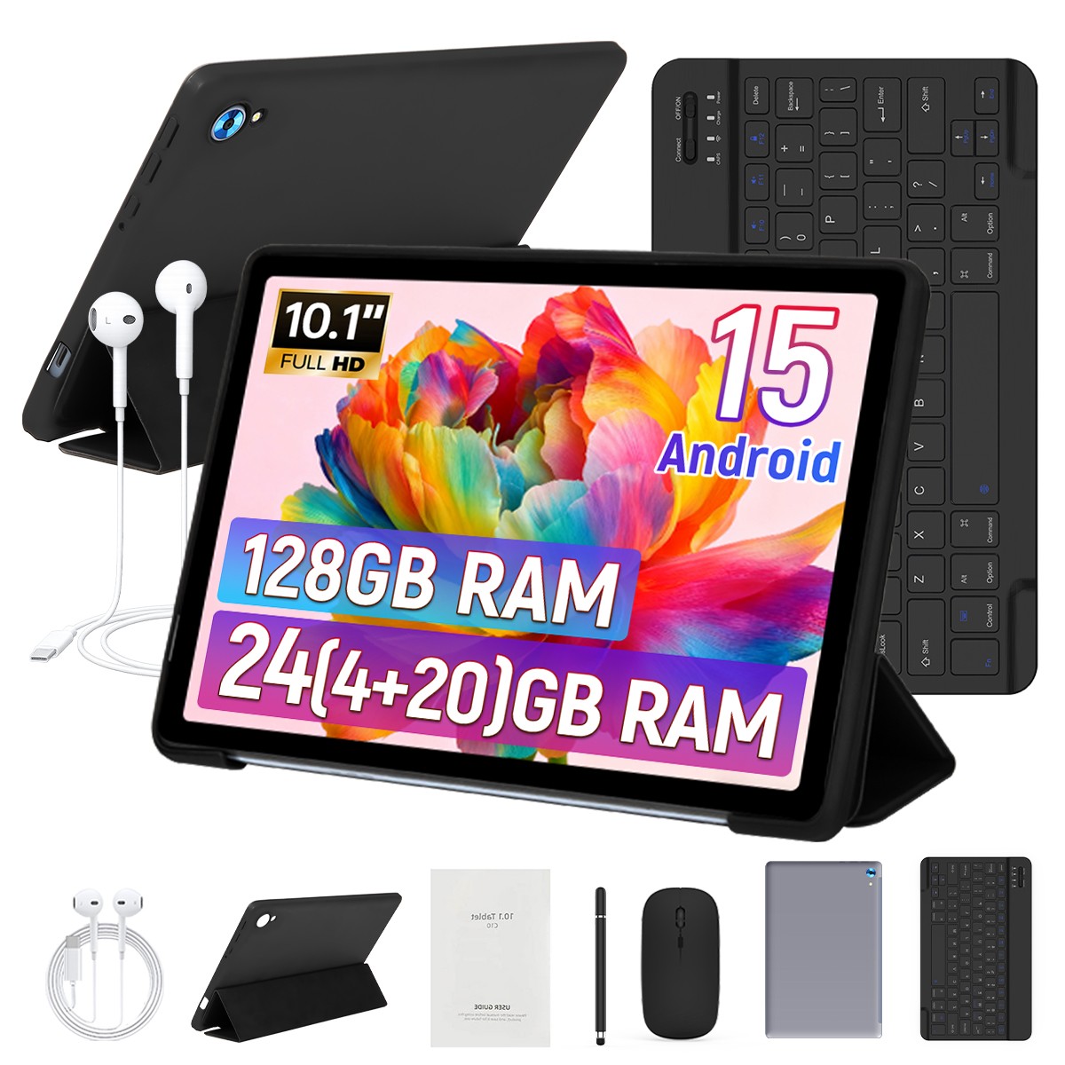 10.1 inch Android 15 Tablet With KB 128GB Storage 5G Wifi Bluetooth IPS 1280*800
