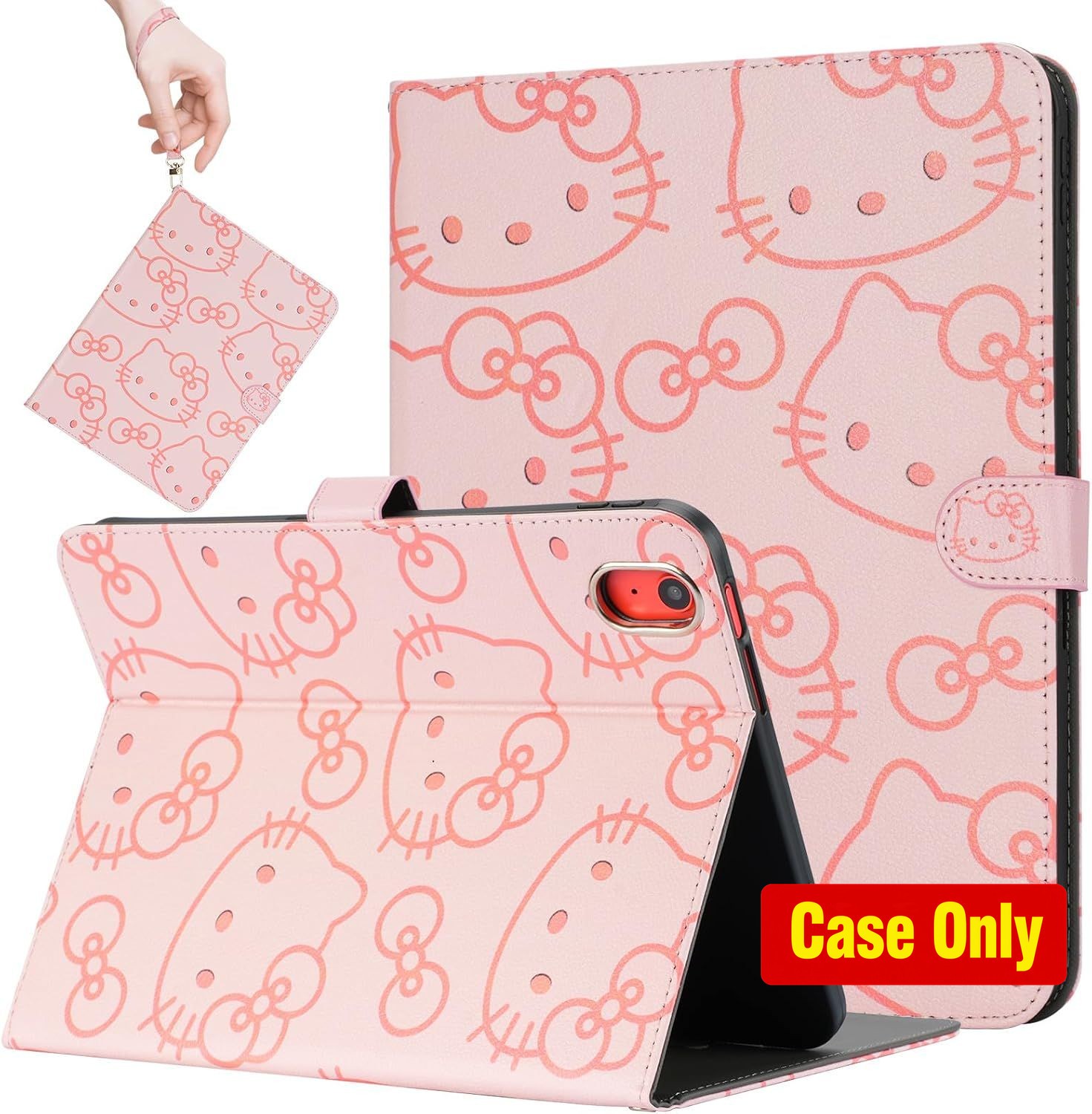 Cute Pink Cat Leather Folio Case for Samsung Galaxy Tab A9+/A11 11 Inch with Pen