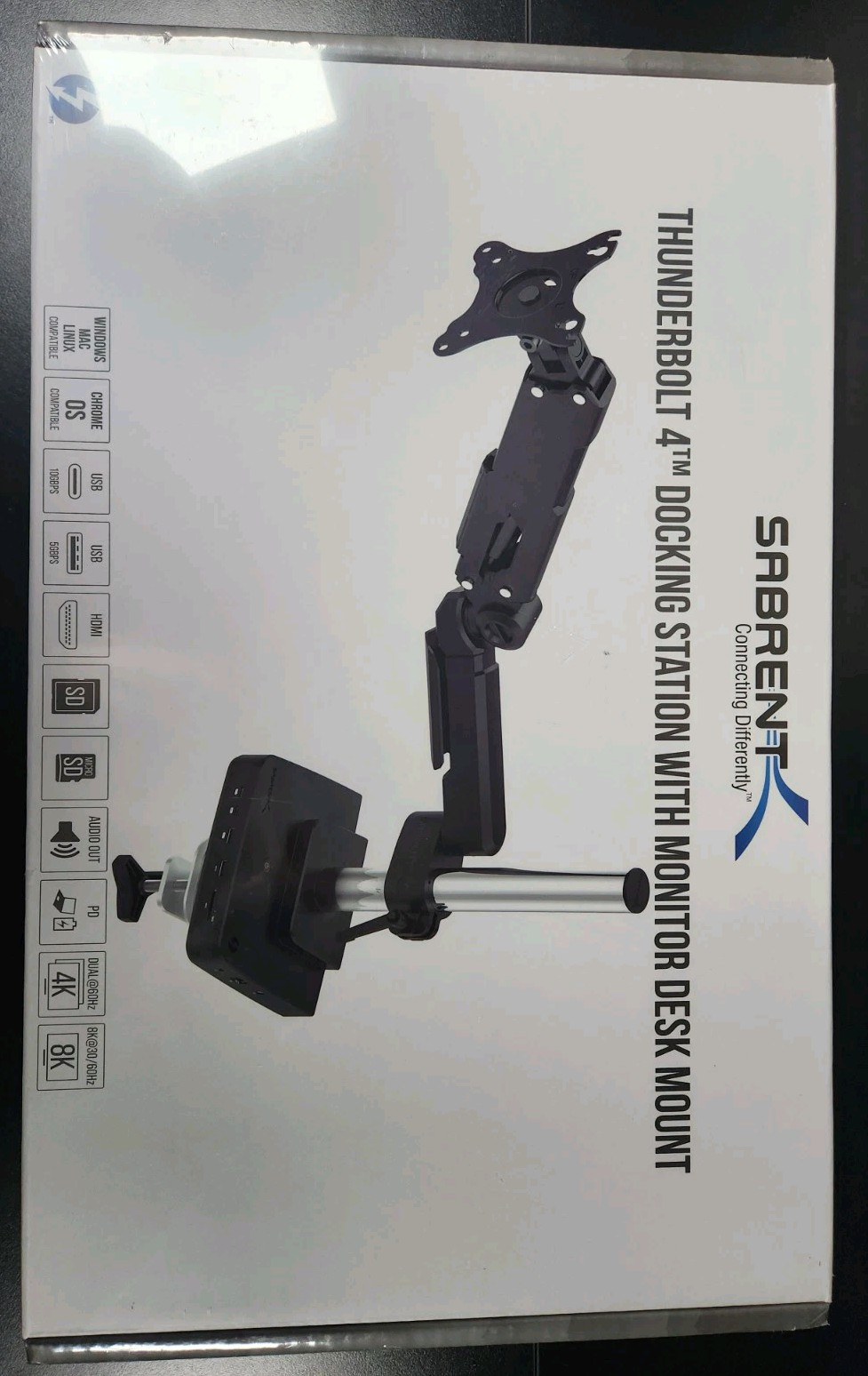 SABRENT Thunderbolt 4 Docking Station with Monitor Desk Mount, Gas-Lift Arm (H)