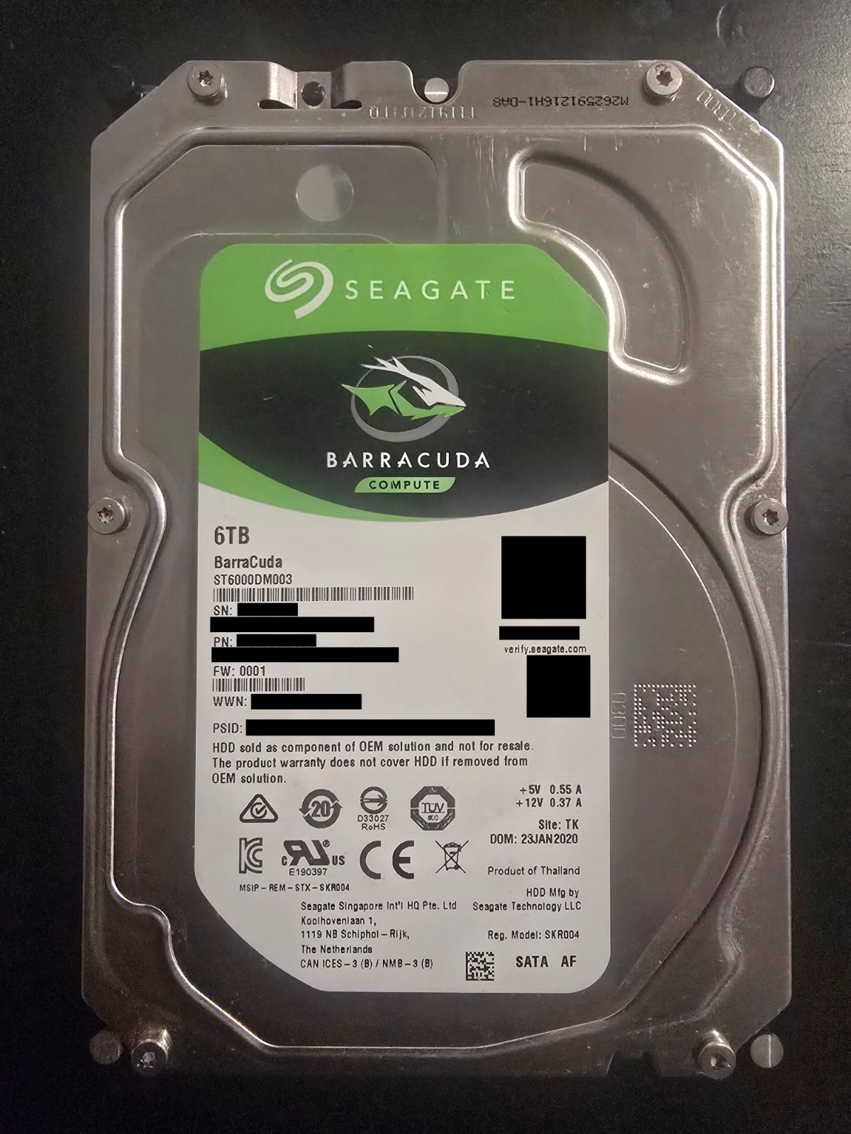 Seagate Barracuda 6TB 3.5" Internal Hard Drive, ~1K Hours, TESTED, FULL HEALTH