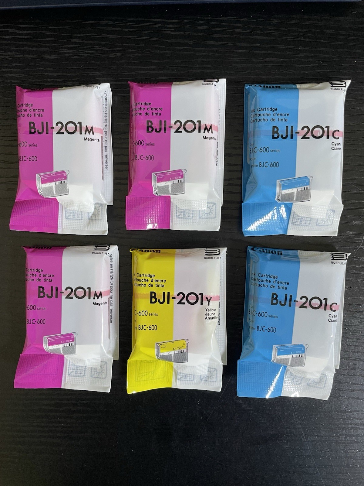 Lot 6 Canon BJI-201 Ink Cartridges BJC-600 Vintage OEM Sealed Cyan Magenta