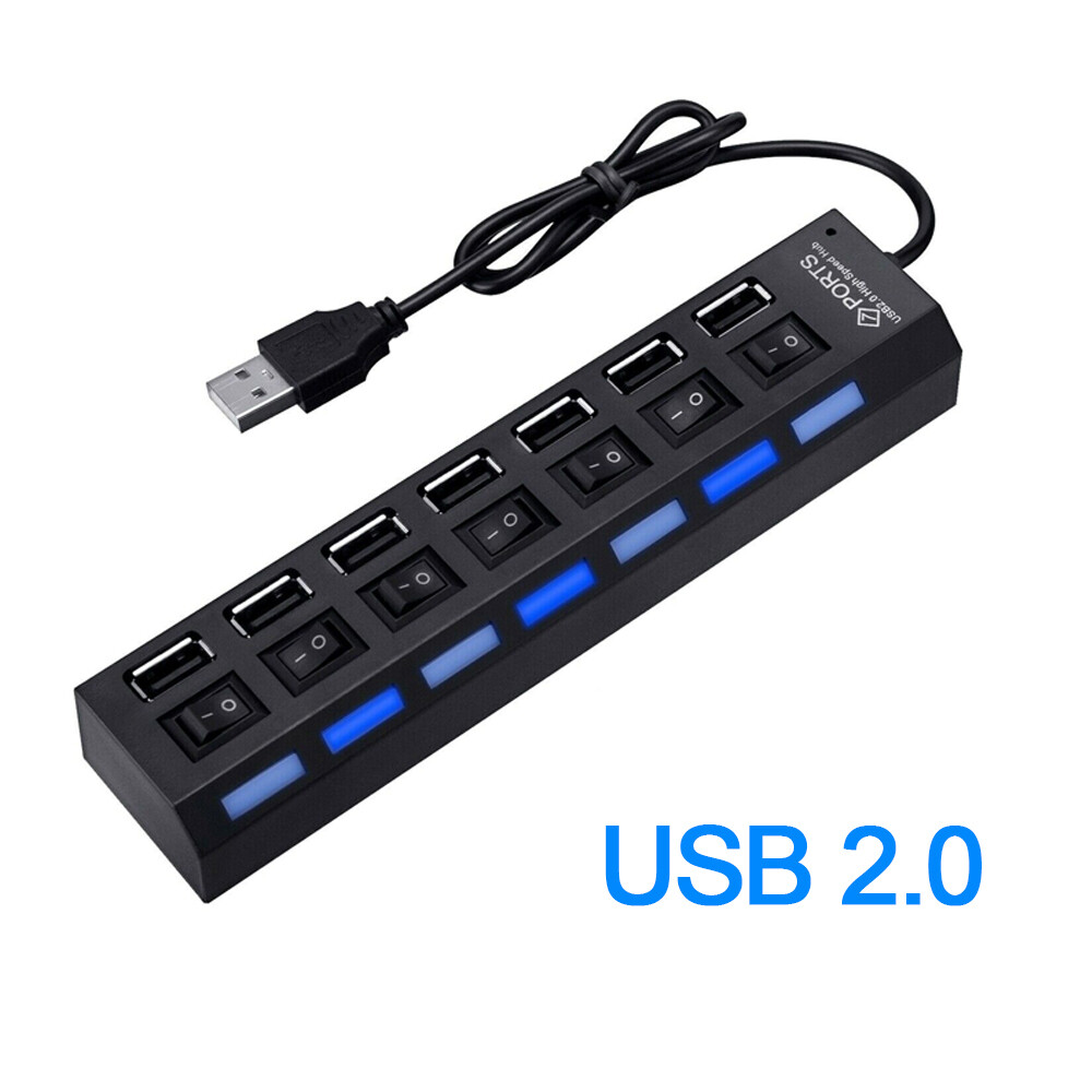 7 Port USB 2.0/3.0 Hub High Speed Splitter Adapter For PC Laptop Mac ON/OFF NEW