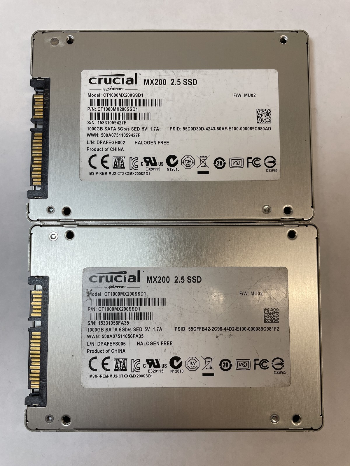 Lot of 2 Crucial MX200 1TB 2.5" SATA III Internal SSD CT1000MX200SSD1