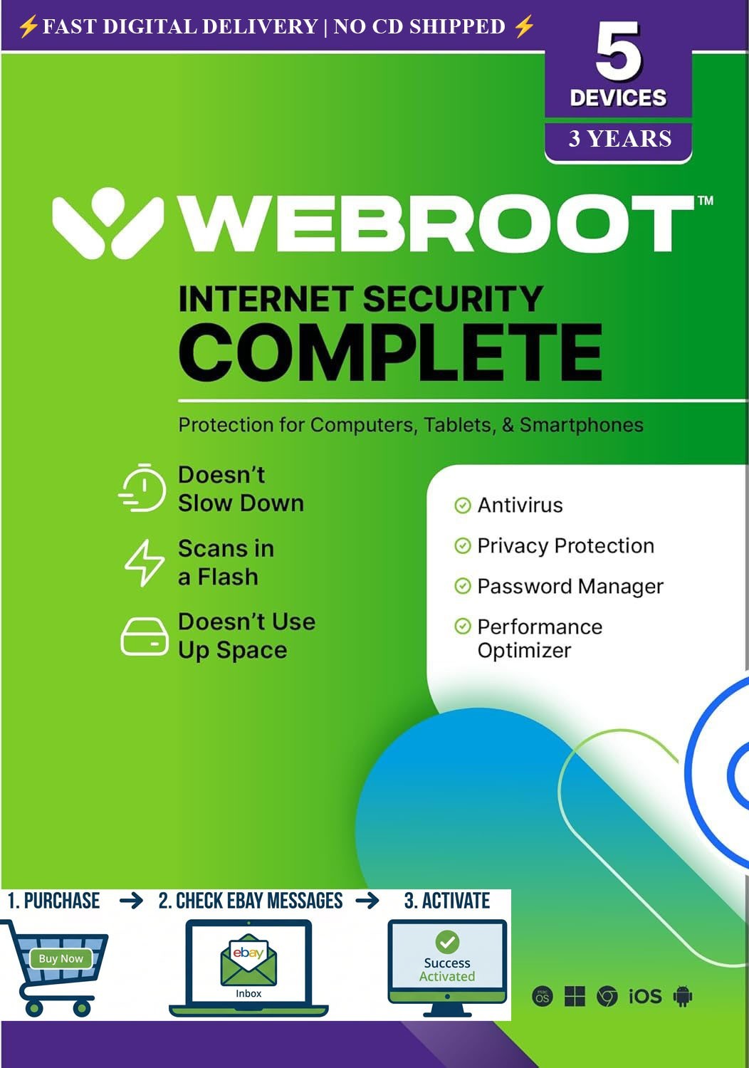 🔥Webroot Internet Security Complete 2026 | 3 Year 5 Device | Digital Key ONLY