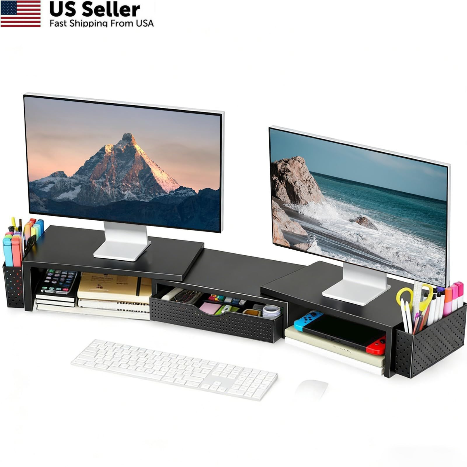 Spacrea Metal Desk Organizers and Accessories, 40" W x 9.3" L x 4.3" H, Black