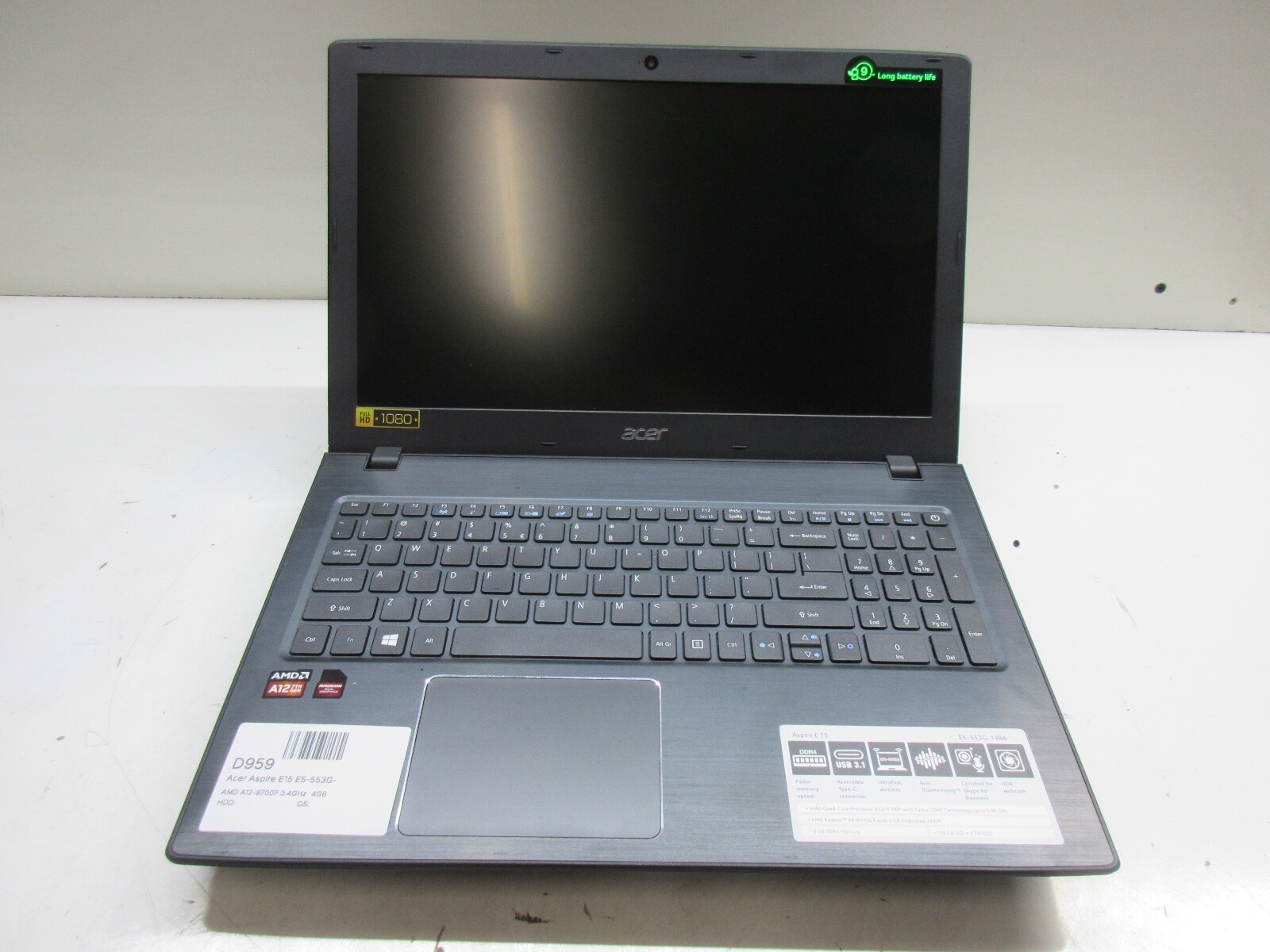 Acer Aspire E15 E5-553G-1986 AMD A12-9700P 3.4GHz 4GB NO HDD No Batt