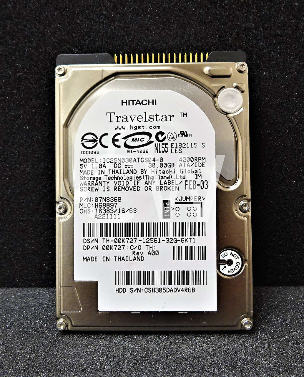 Hitachi IC25N030ATCS04-0 30GB 4200RPM 2.5" IDE Hard Drive 07N8368